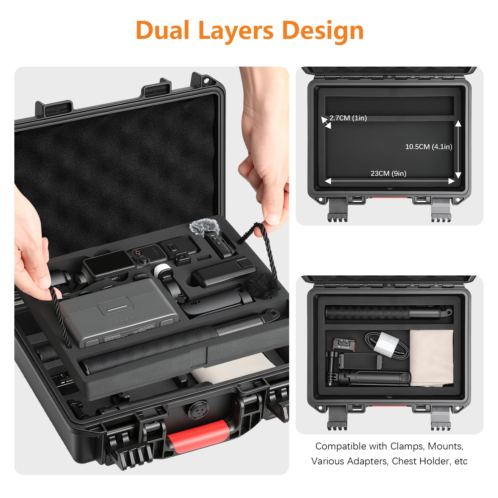 AMAZEAR Custodia rigida impermeabile compatibile con DJI OSMO Pocket 4, accessori Creator Combo Pocket4, scatola da viaggio a doppio guscio rigido per trasporto, conservazione, organizzazione