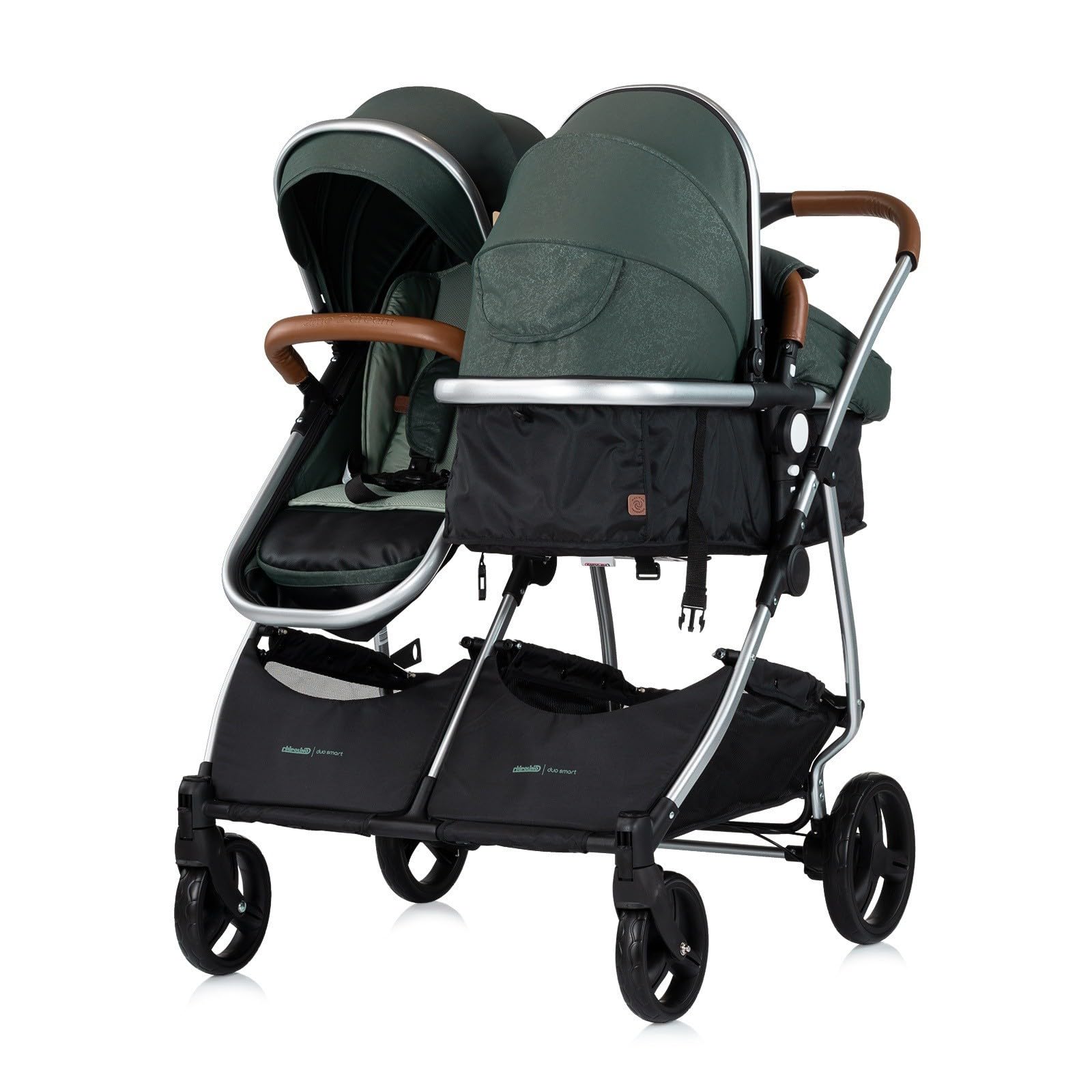 DUO SMART - Cochecito gemelos o niños juntos, ancho 79 cm, color verde sin acogedor
