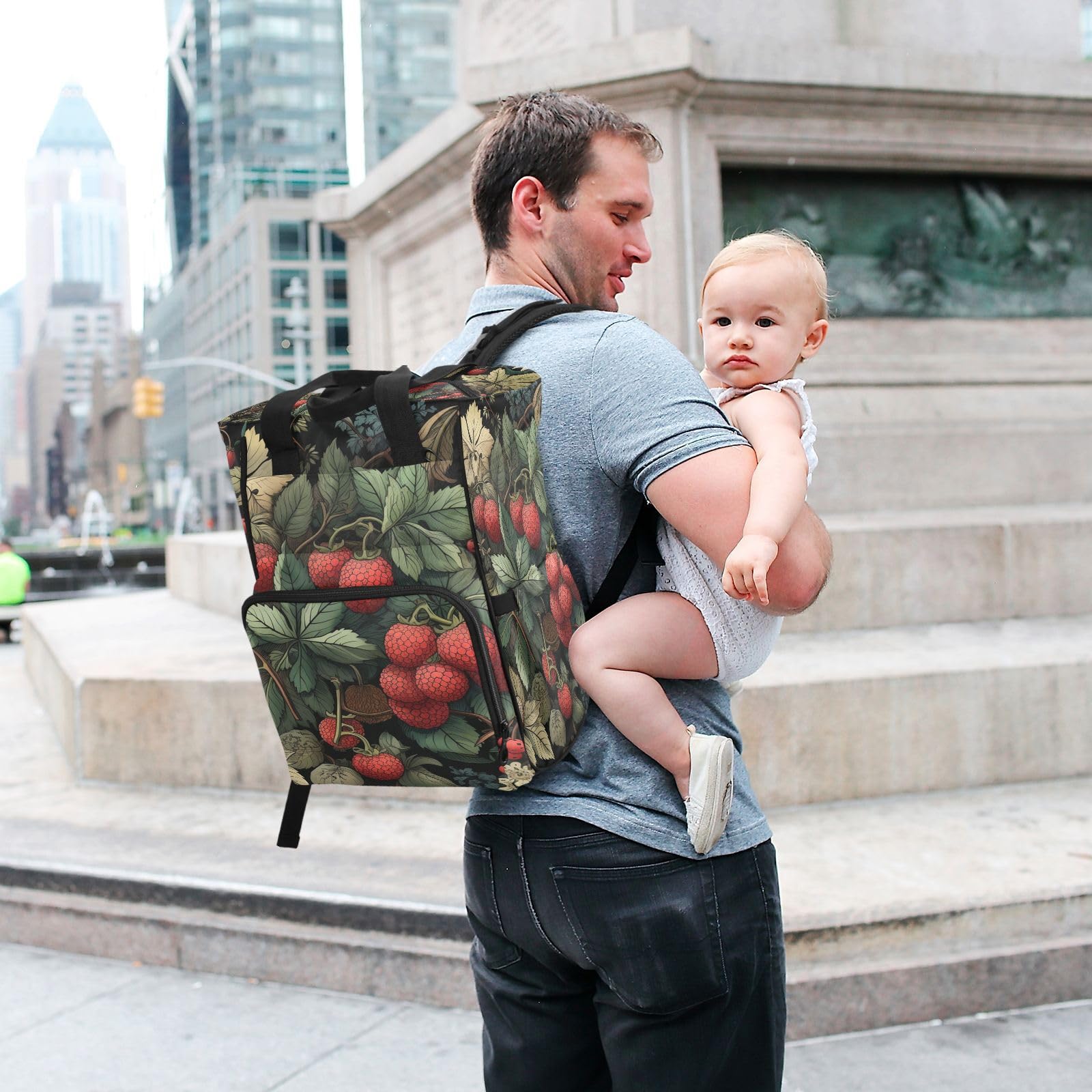 Fruta Baya Roja Bolsa de Pañales Mochila de Viaje Gran Capacidad Bolsas para Mamá Papá Mujeres Niñas