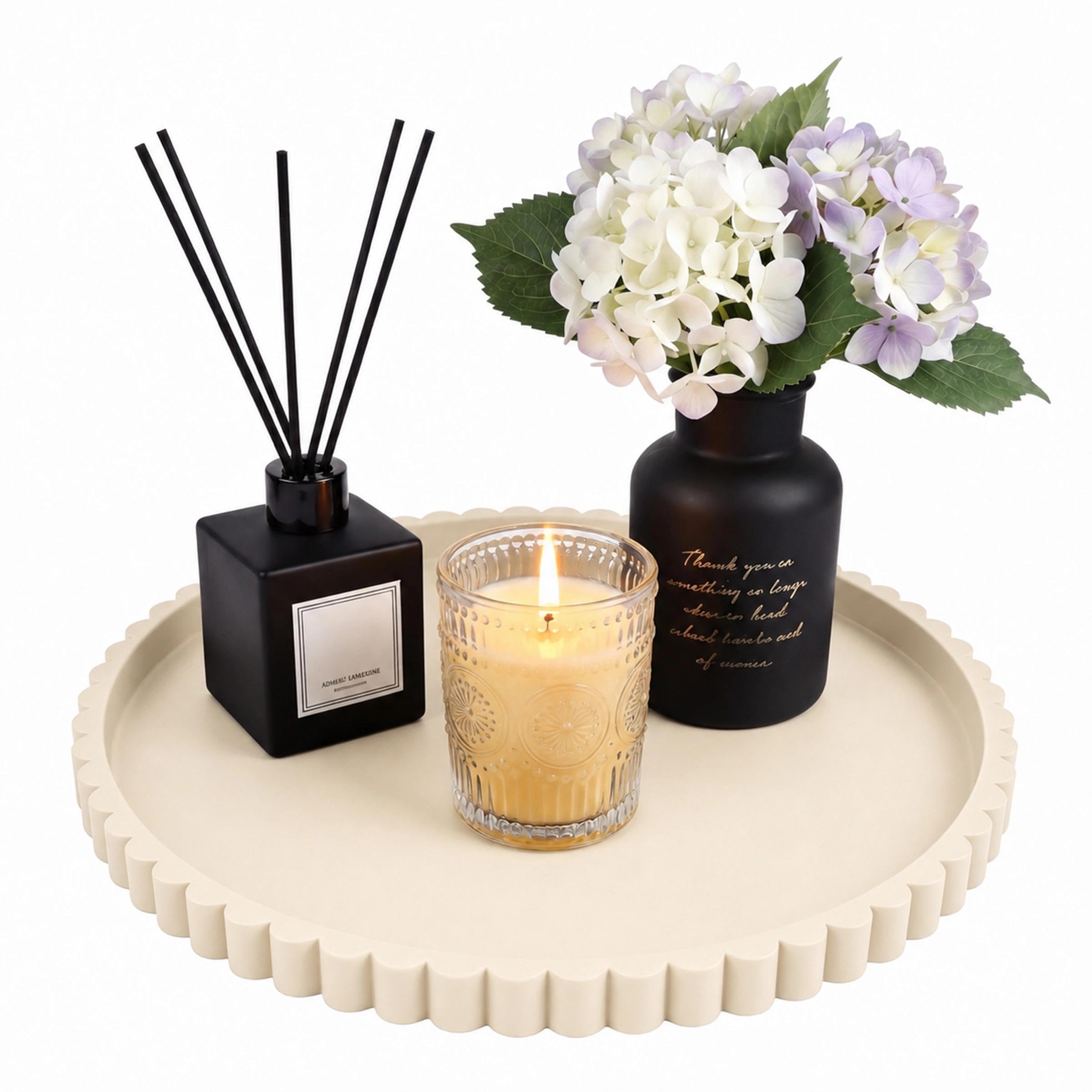 Silicone Bathroom Tray Organiser, Round Vanity Tray, Non-Slip Countertop Decorative Tray for Candle, Plant, Perfume （White）