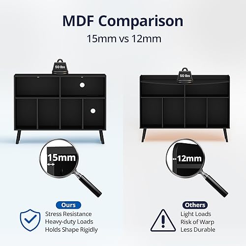 Miniatura 5 de Cozy Castle - Soporte para tocadiscos con gabinete de almacenamiento de vinilo, mesa para tocadiscos de madera con estante abierto, organizador de