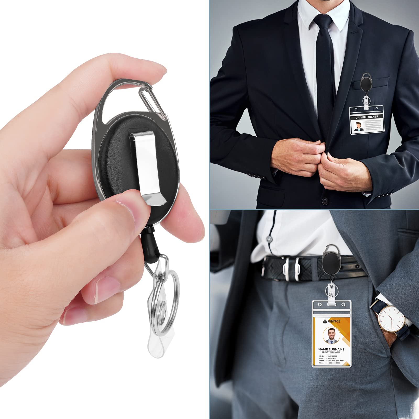 Vicloon Bobina per badge retrattile con clip, portachiavi resistente con bobina