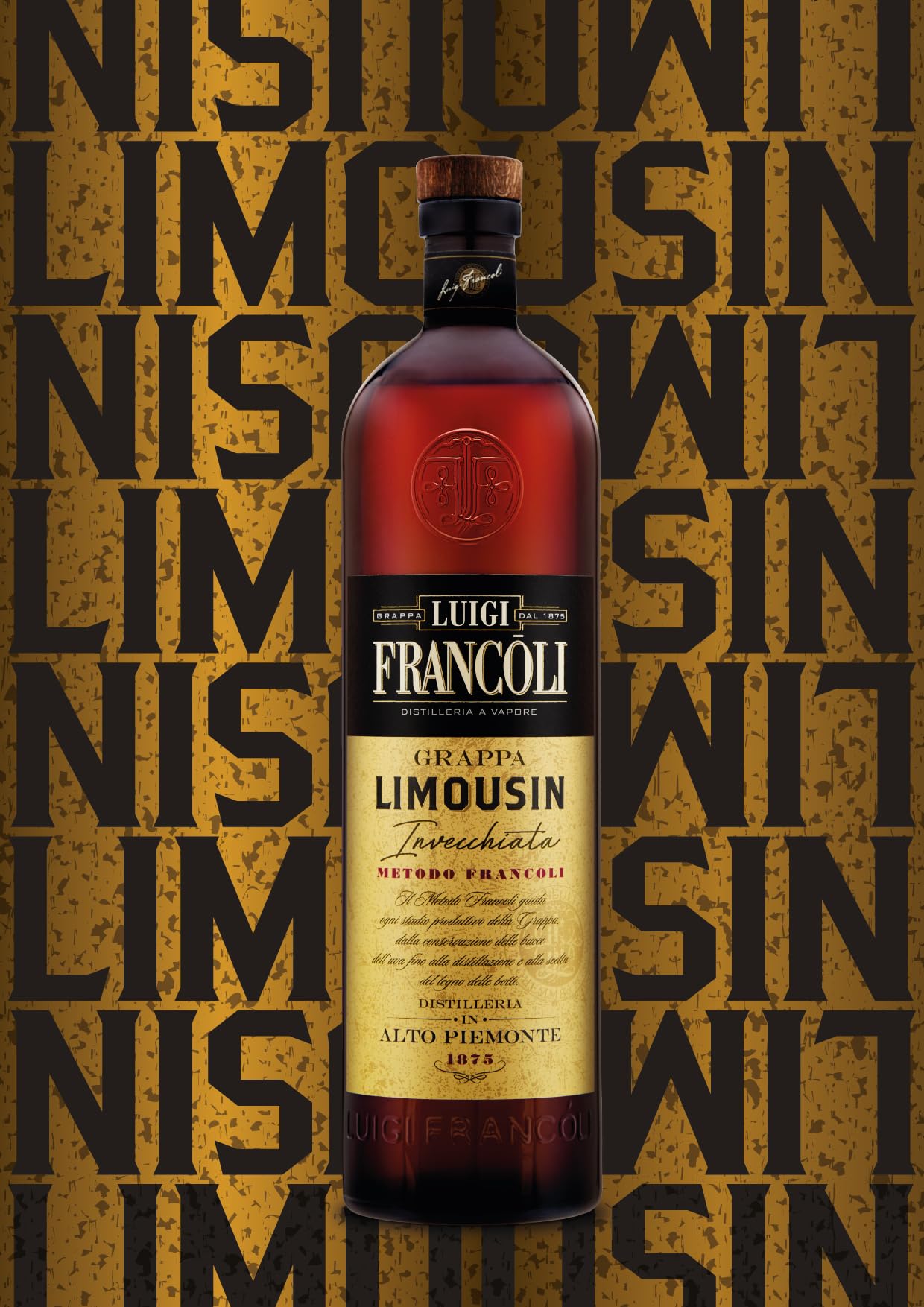 Luigi Francoli - Grappa Limousin 700ml - Grappa da Vitigni Piemontesi Distillazione Ecosostenibile Vinacce Nebbiolo, Dolcetto e Moscato - 42.5% vol.