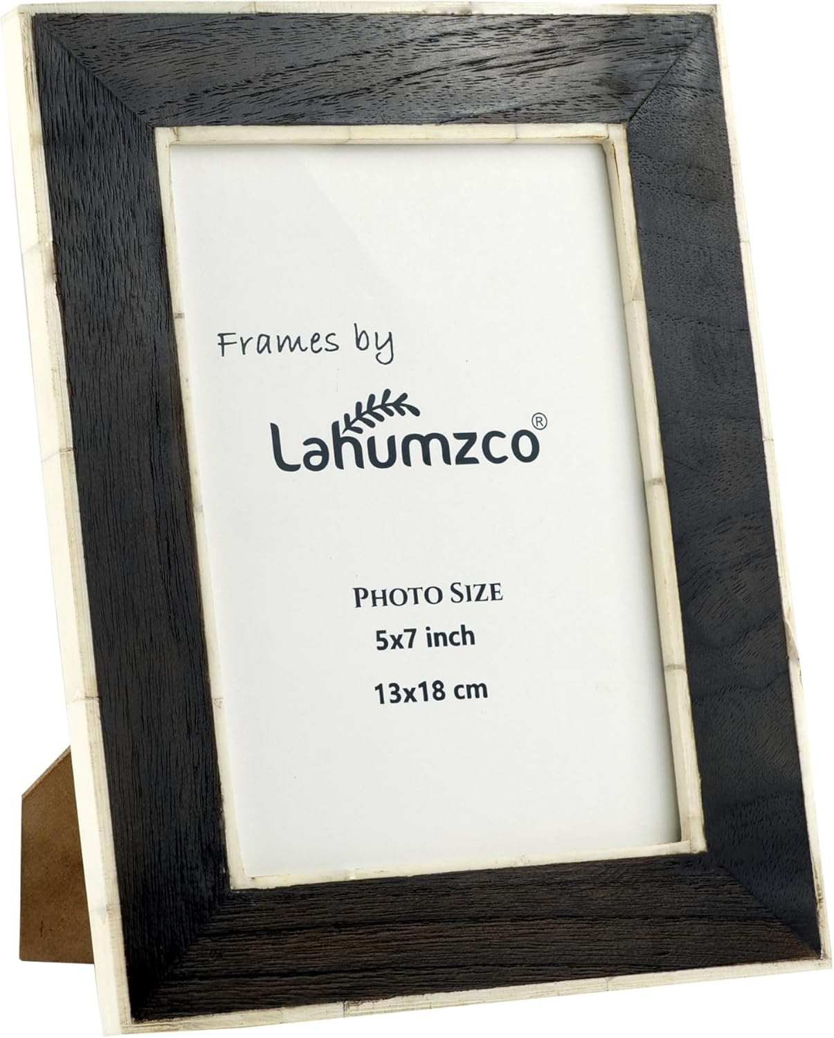 5x7 Dark Teak Wood Photo Frame with Ivory White Bone Inlay – Handmade Rustic Picture Frame with Real Glass for Tabletop & Wall Decor – Vintage Decorative Frame for Home, Office & Gifting