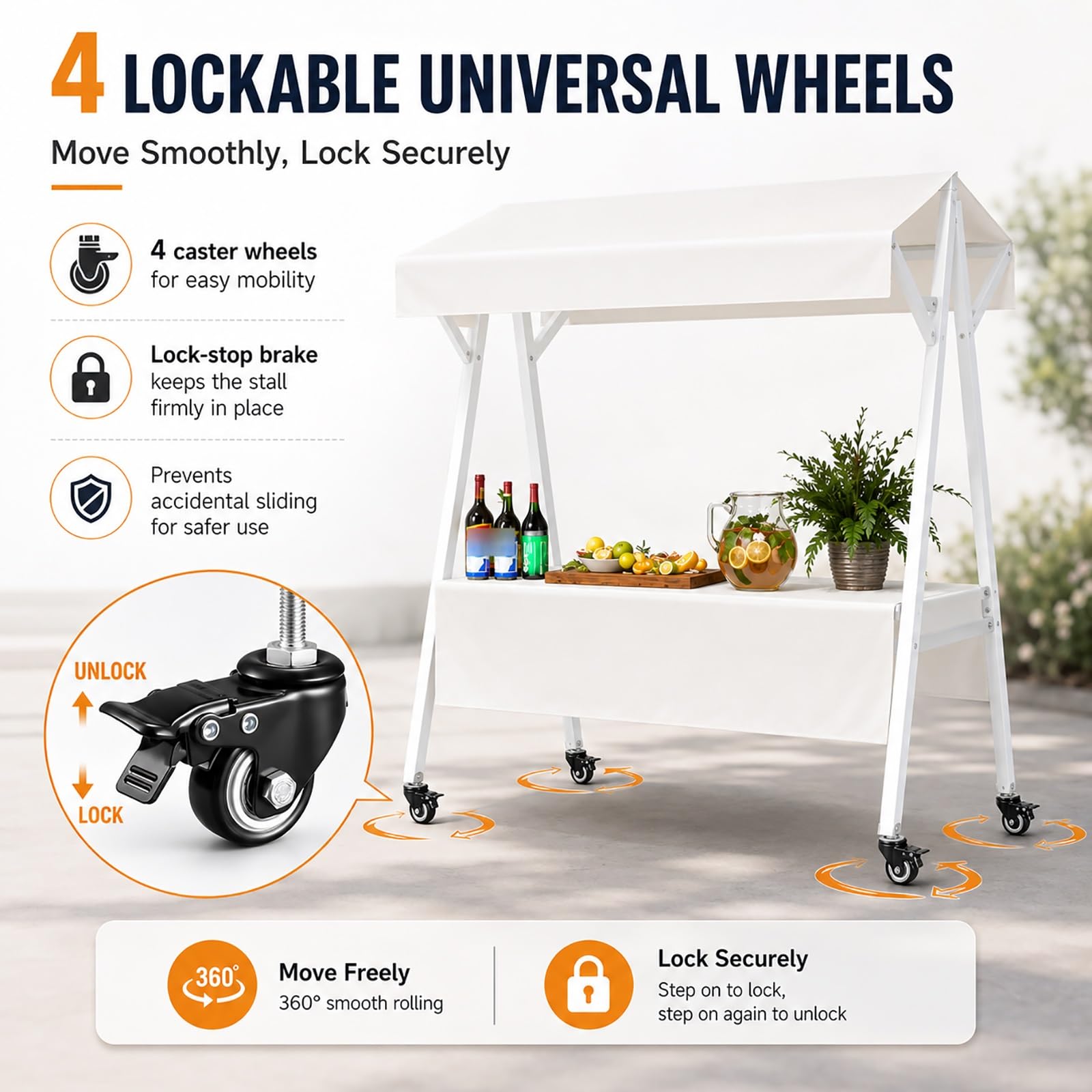 Puesto de Venta Portátil con Toldo, Puesto Ambulante Plegable, Carrito de Venta para Comida, Stand Expositor para Mercadillos, Puesto para Mercado Agrícola con Ruedas(Green,130x60cm/51x24in)