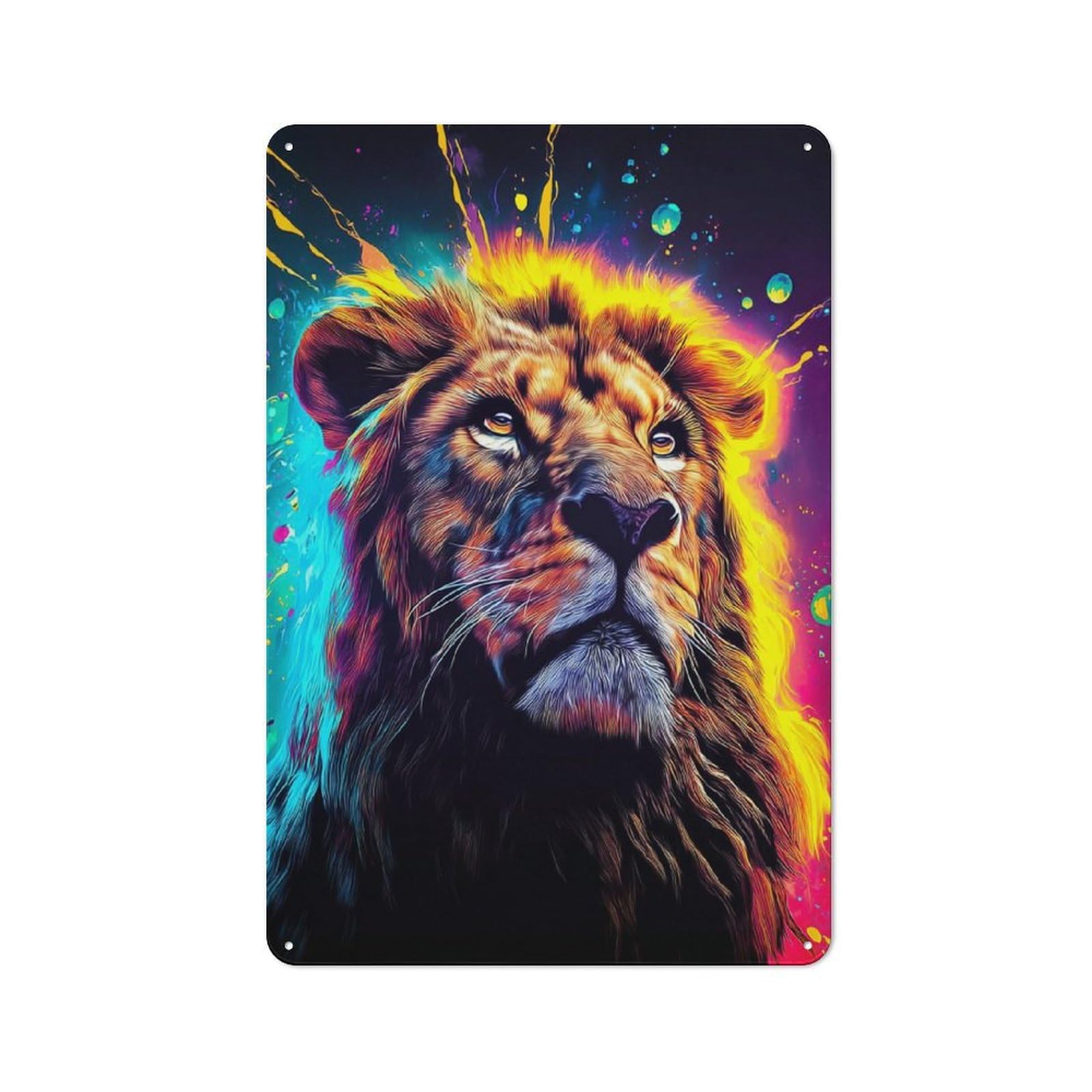 Junmoney Colorful Lion Portrait Artwork -2 Industrial Metal Sign 30X20cm, Clean Industrial Loft Wall Plaque For Modern Home, Workshop, Office Or Cafe