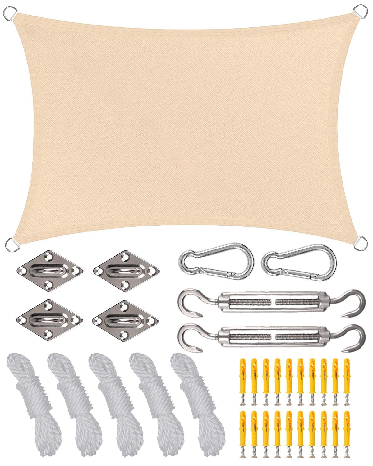 2M*3M Sun Shade Sail Waterproof, Rectangle Sunscreen Awning Canopy for Garden Outdoor Patio Backyard Party, Rain Shelter Wind Shield 95% UV Block with Fixing Kit with Rope