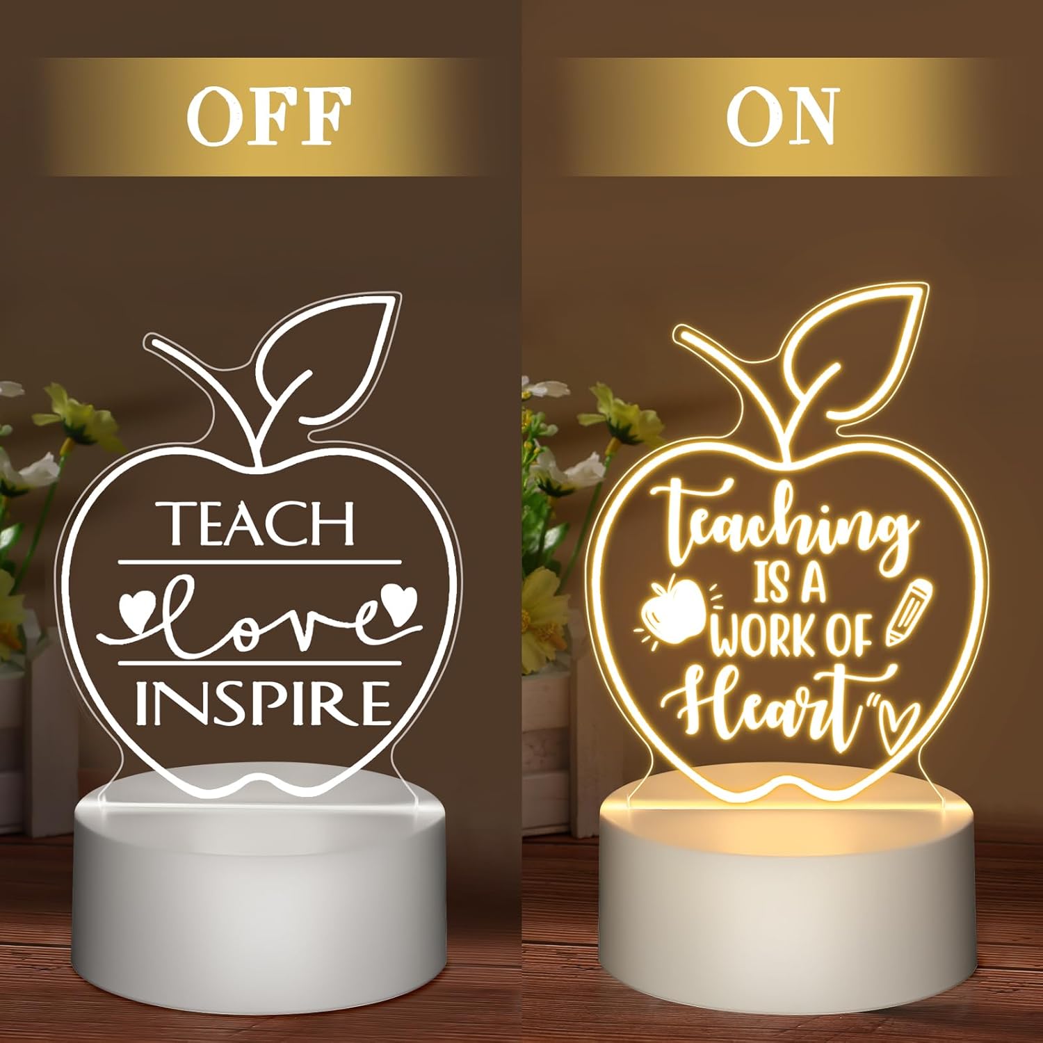 Fabbay 4 Pcs Teacher Appreciation Gifts in Bulk Engraved Acrylic Night Light LED Night Lamp Thank You Best Teacher Gifts from Student Team for Women Men Birthday Retirement Graduation (Classic)