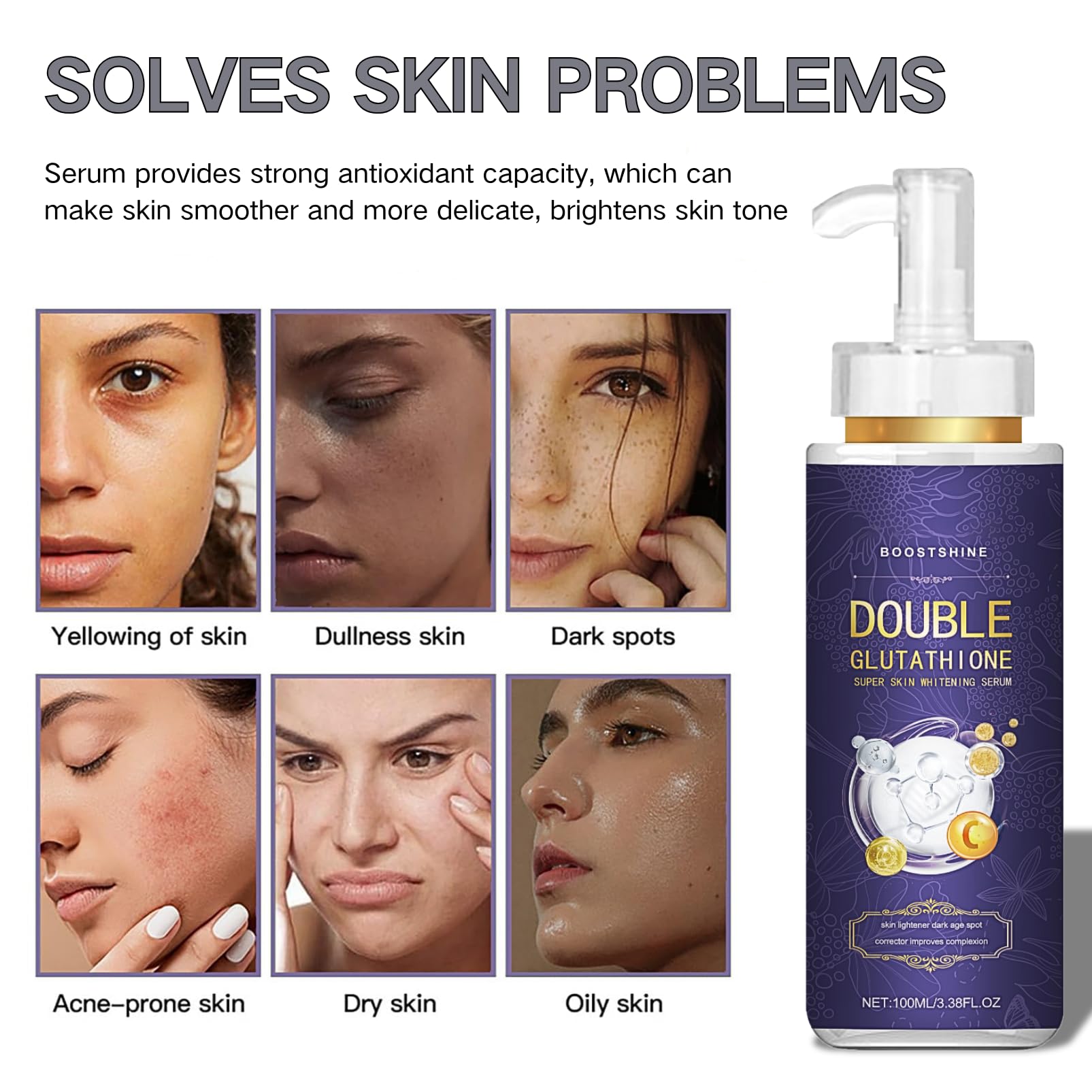 Glutathione Serum,Glutathione Skin Brightening Face Serum,Glutathione Serum for Face with KOJIC ACID and Niacinamide,Hydrating serum Reduce Dark Spot & Improve Skin Tone Large-capacity 100 ML - BigaMart Glutathione Serum,Glutathione Skin Brightening Face Serum,Glutathione Serum for Face with KOJIC ACID and Niacinamide,Hydrating serum Reduce Dark Spot & Improve Skin Tone Large-capacity 100 ML - BigaMart