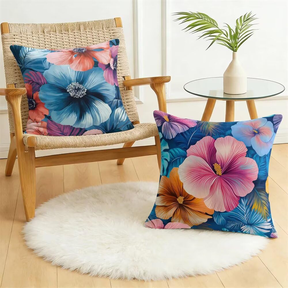 Federe Cuscini Divano 60x60 cm Federe Morbido Copricuscini Blu in Velluto, 2 Pezzi Copri Cuscini per Divano Nordico Quadrati Decorativi Federa Cuscino Fiori per Camera da Letto Soggiorno (IU67)