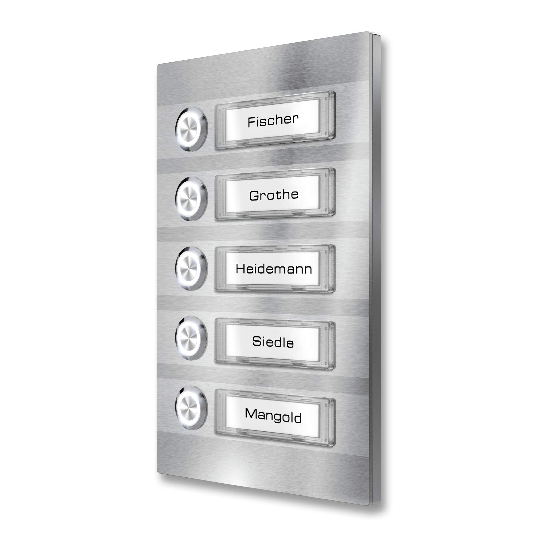 Metzler® sonnette 5 foyers avec LED optionnelle et plaques nom interchangeables acier inoxydable montage en saillie durable extérieur connexion facile 6–12V pièces détachées 10 ans