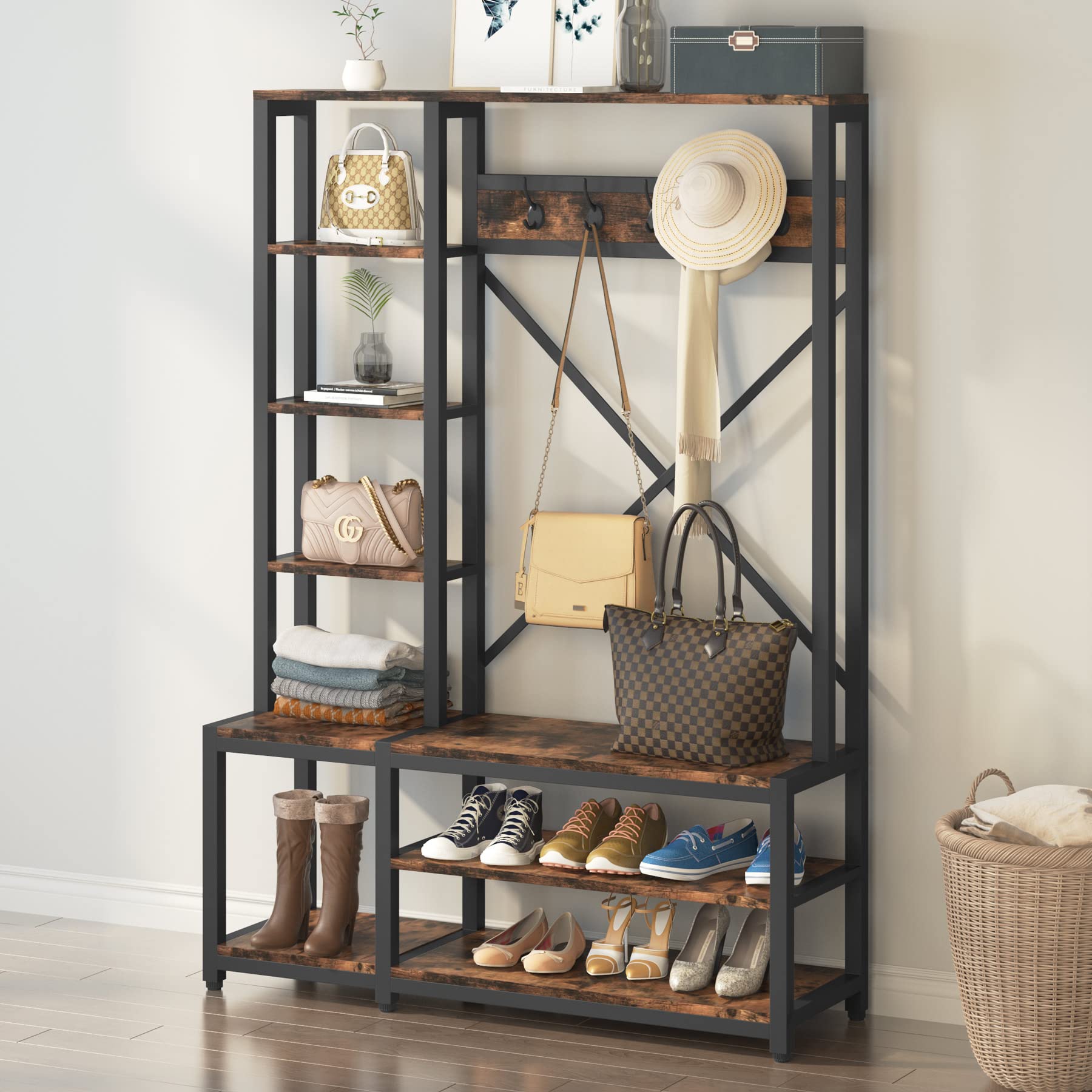 Tribesigns 4in1 Entryway Hall Tree with Side Storage Shelves