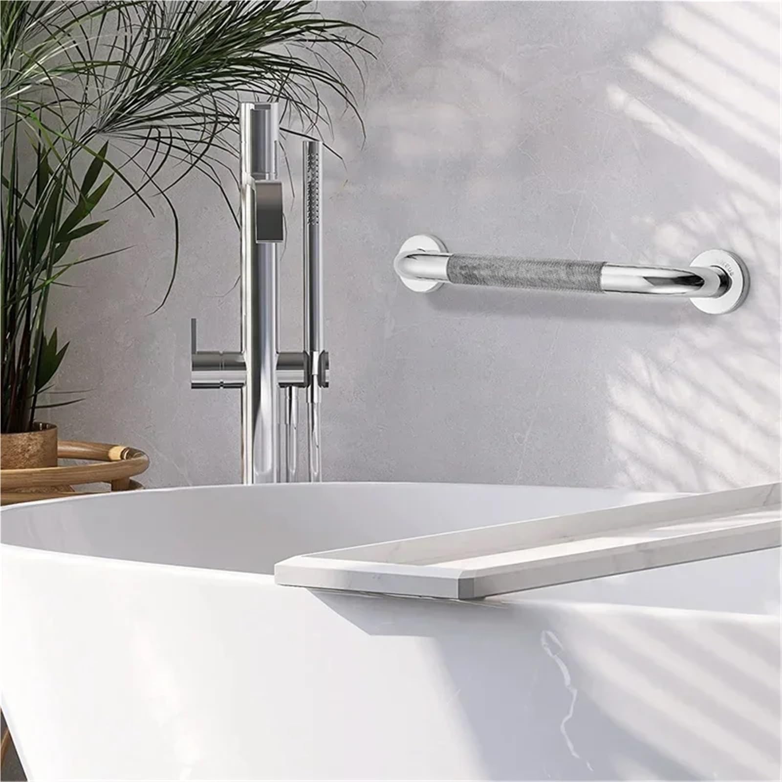 agarraderas baño Apoyabrazos de baño Antideslizante con diseño de Flores enrolladas, accesible para Personas Mayores con discapacidad. Tirador de baño(Silver 50cm)