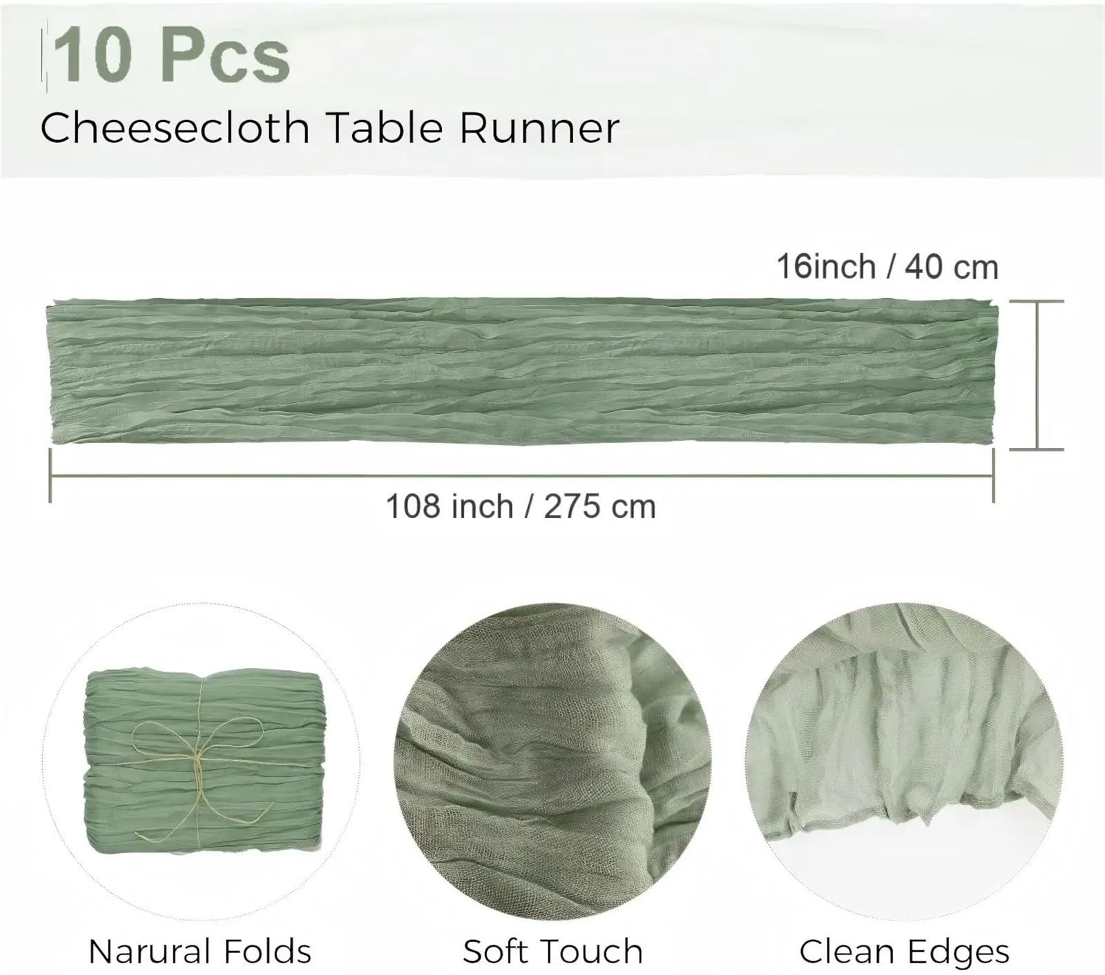 10 Stück Cheesecloth Tischläufer, Gaze Stoff Rustikal Sheer for Hochzeit Braut Dusche Party Bankett FüR Die Tischdekoration(Color 8)