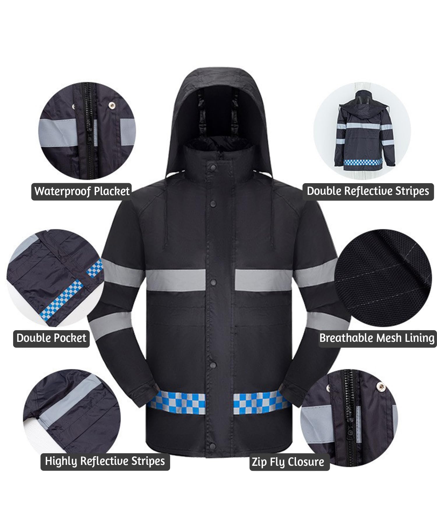 Herren Regenanzug Wasserdicht Anzug Outdoor Anti-Sturm Atmungsaktiv Regenbekleidung Ultra-Lite Erwachsenen Arbeit Regenmantel mit Kapuze und Regenhose Schwere Wasserdichte Jacke