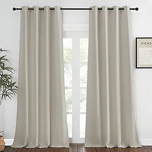 NICETOWN Blackout Natural Window Treatment for Living Room - Energy Saving Thermal Insulated Solid Grommet Sound Reducing Room Darkening Curtain for Bedroom (1 Panel, W52 x L108)
