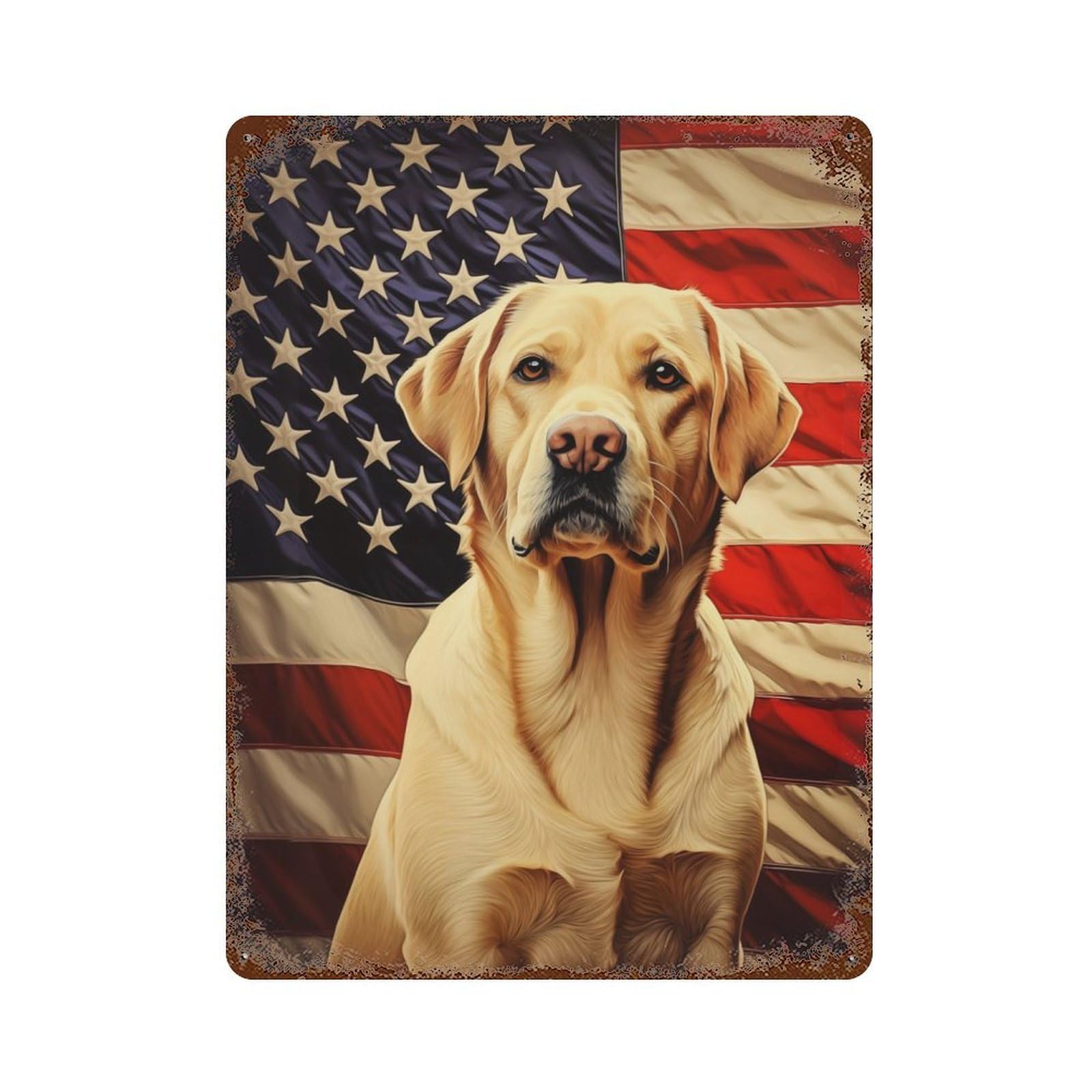 American Flag Labrador Vintage Rust Metal Sign 15.7"x11.8", for Basement, Hobby Room And Garage Decor, Farmhouse Wall Decor