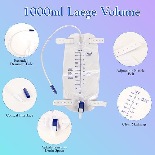 Miniatura 3 de Foley - Bolsa para piernas de 33.8 fl oz33.8 onzas, catéter urinario para hombres, mujeres, bolsa de pierna de catéter Foley, válvula antirreflujo,