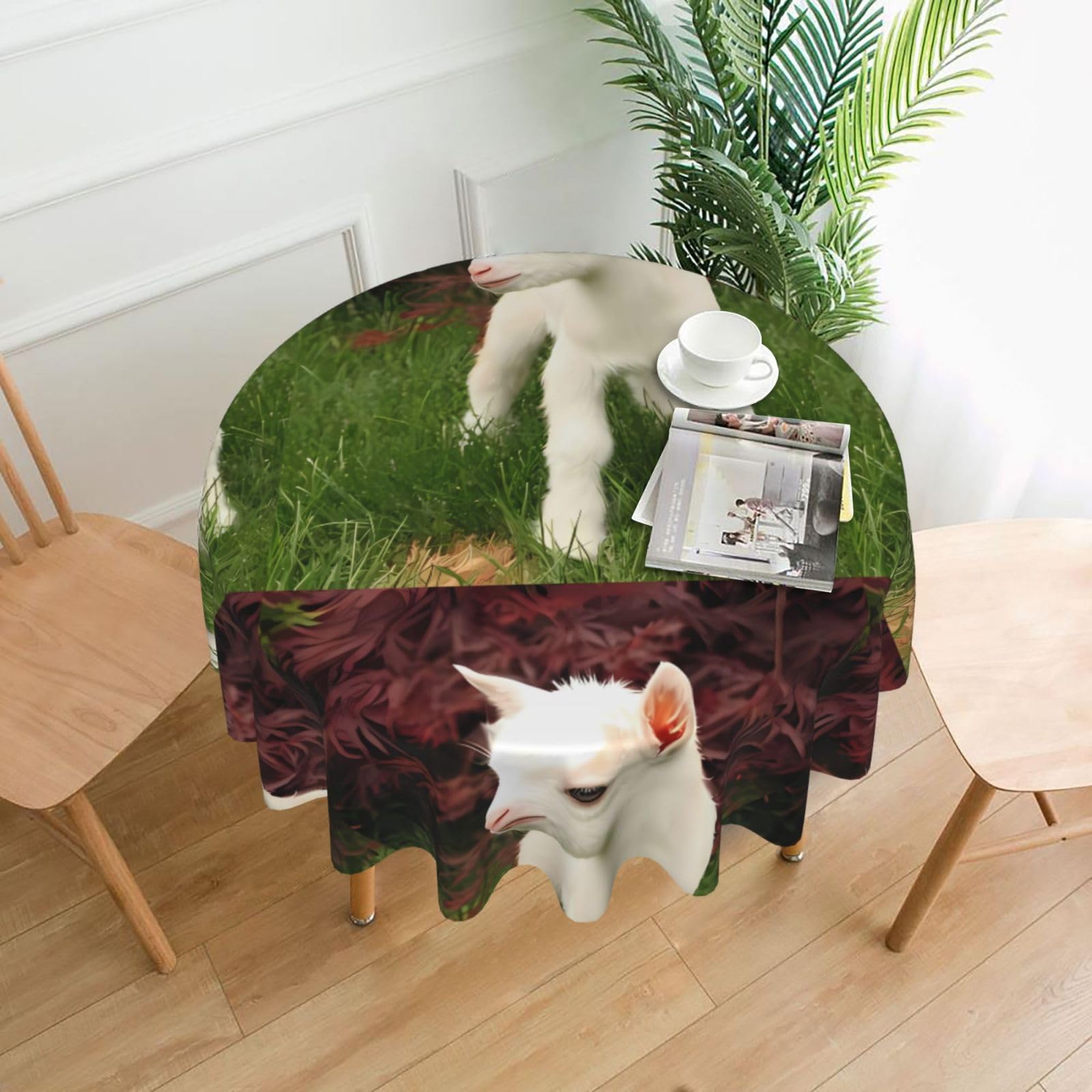 WHJSSF Cute lamb Prints Round Decorative Table Throw 60 Inch – Waterproof Table Cover for Dining, Coffee Tables, and Outdoor Events