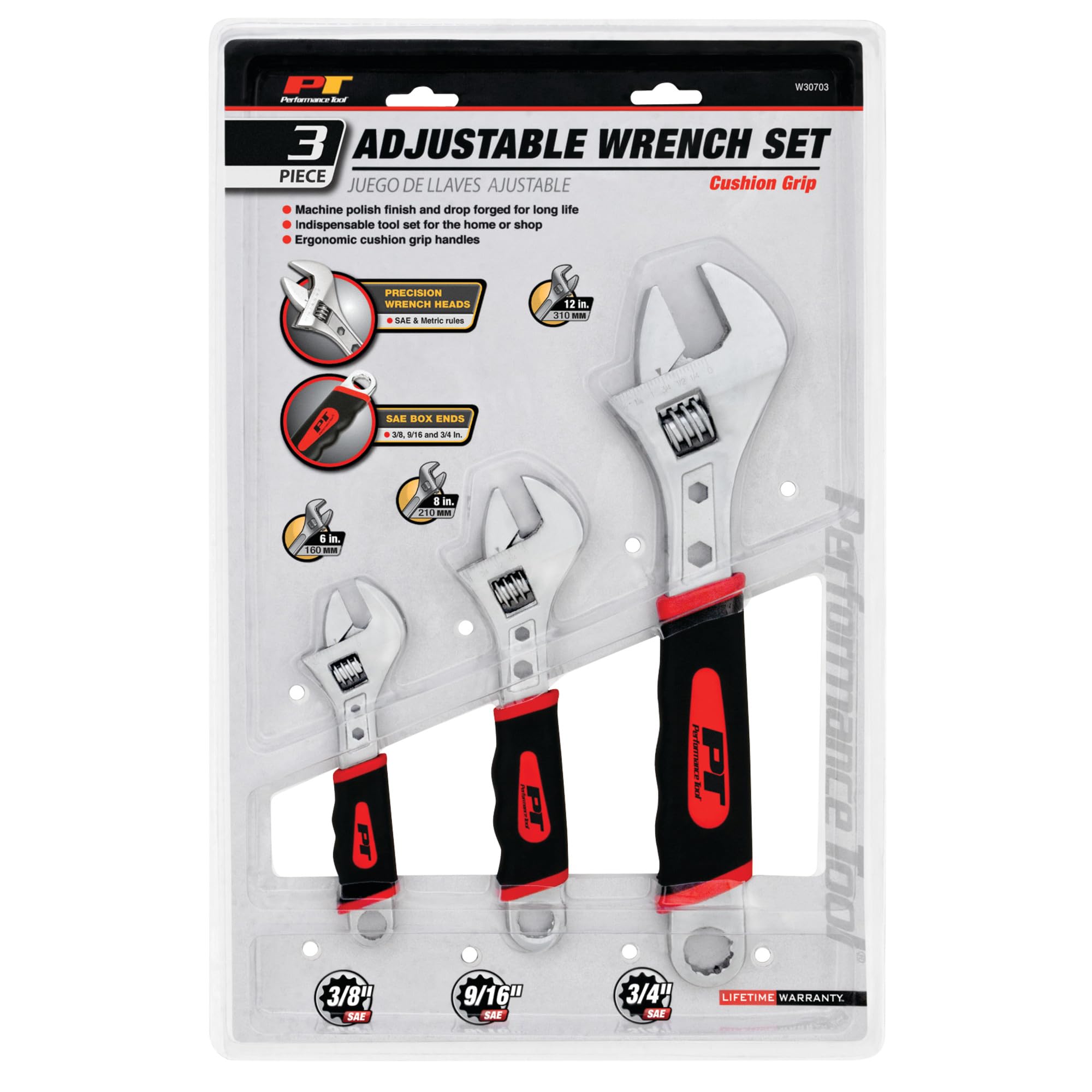 PERFORMANCE TOOL W30703 Lot de 3 clés à molette à poignée rembourrée
