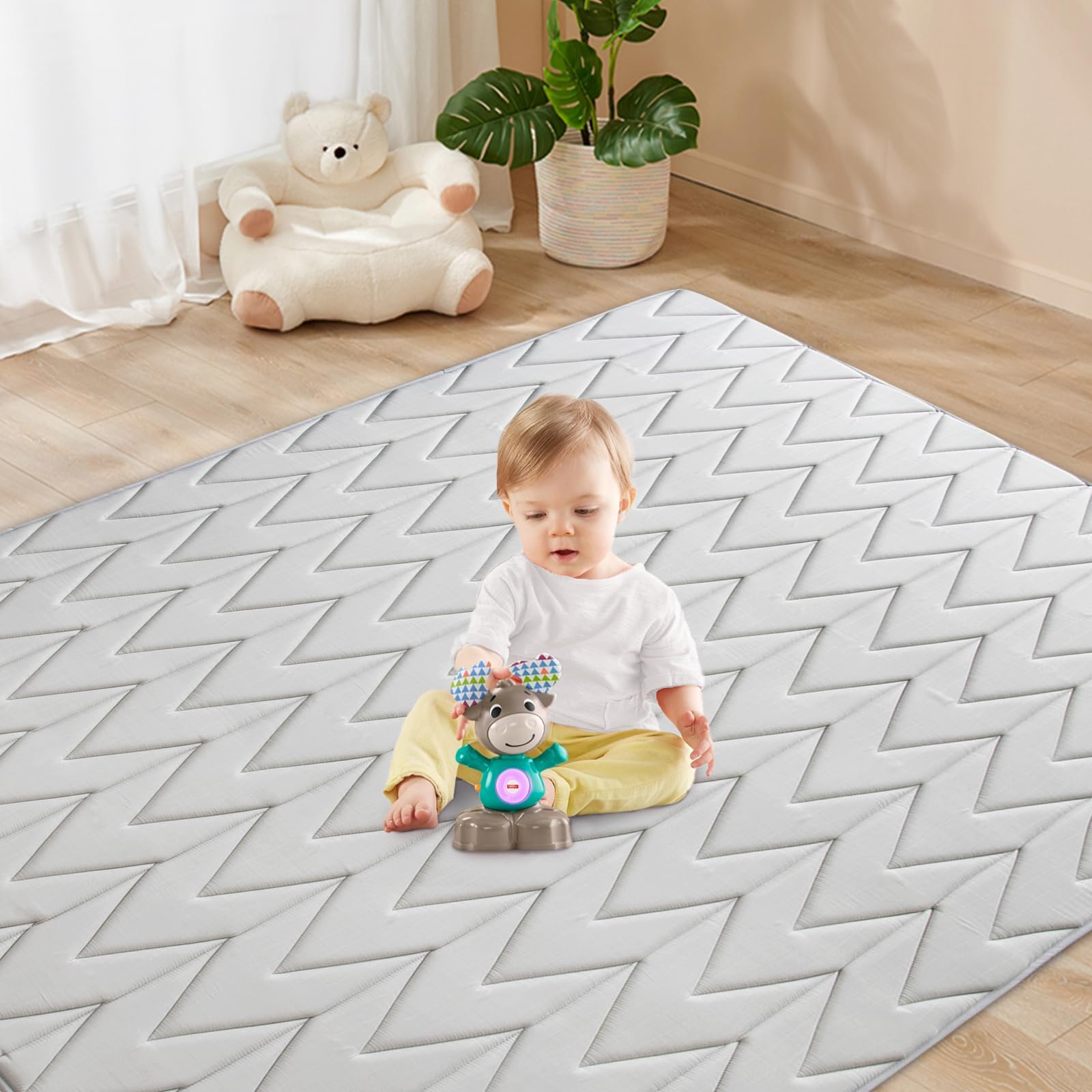 Foam Play Mat 71×59, Muslin Kids Play Mat Fits for Dripex & Suposeu Playpen, One-Piece Crawling Mat for Baby & Toddler to Play on Floor, Non Slip, Grey