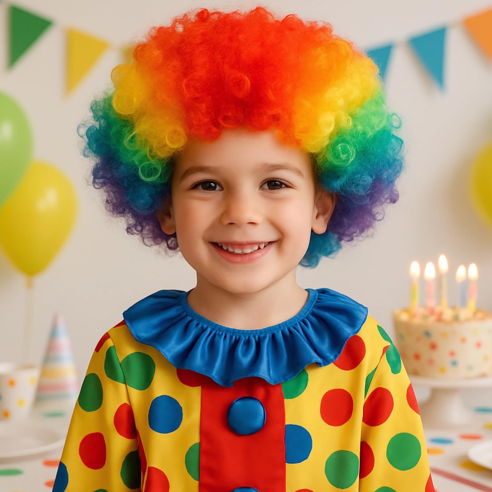 Peruka do włosów klauna, kolorowy zestaw peruk afro na imprezy, Halloween, zawiera elastyczną opaskę na głowę, dla dorosłych i maluchów, materiał z włókna syntetycznego, 9 szt