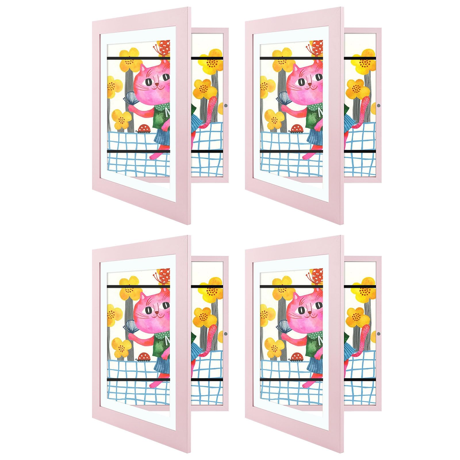 4 Pack 8.5x11 Front-Opening Kids Artwork Frames Changeable (Light Pink)