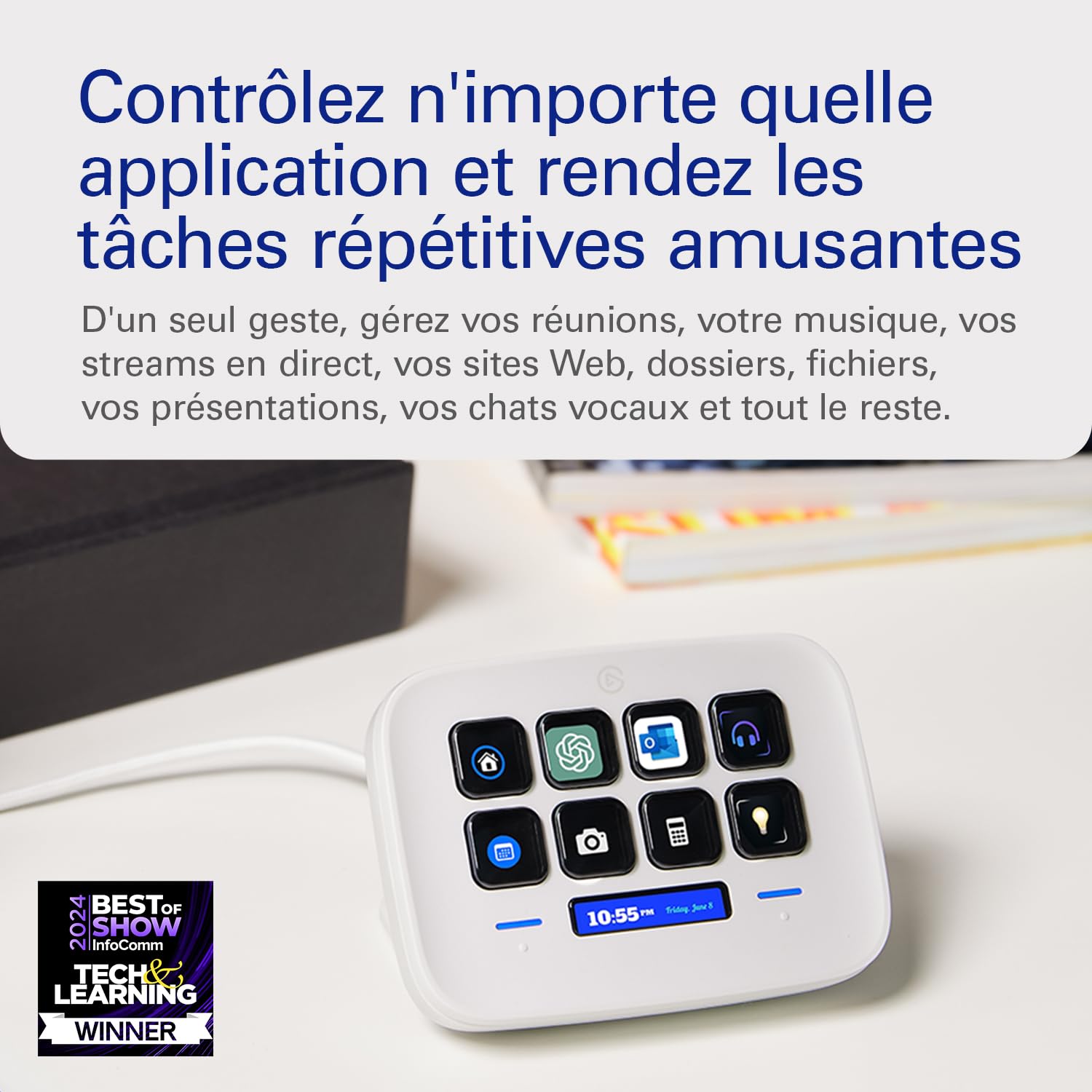 Elgato Stream Deck Neo, 8 touches personnalisables, 2 Touch Points | Word, Excel, Teams, Zoom, Spotify, glisser-déposer, Mac/PC