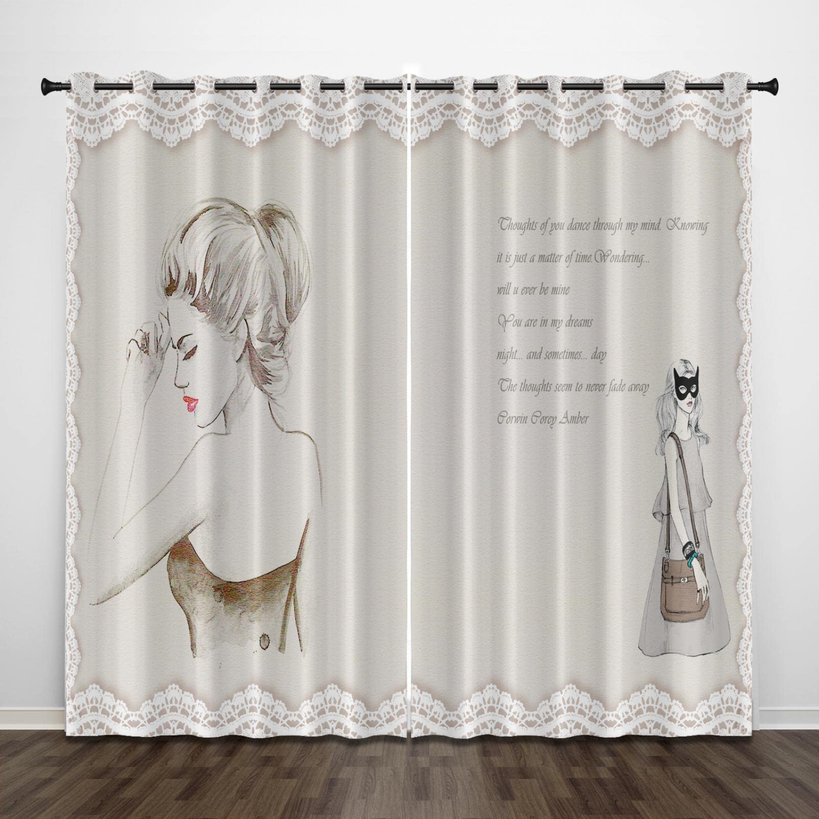 Exquisitas cortinas opacas para dormitorio de niños, personajes retro, letras, carteles, 79 x 84 pulgadas, estampado 3D, cortinas con ojales, aislamiento acústico, cortinas térmicas para niños y niñas