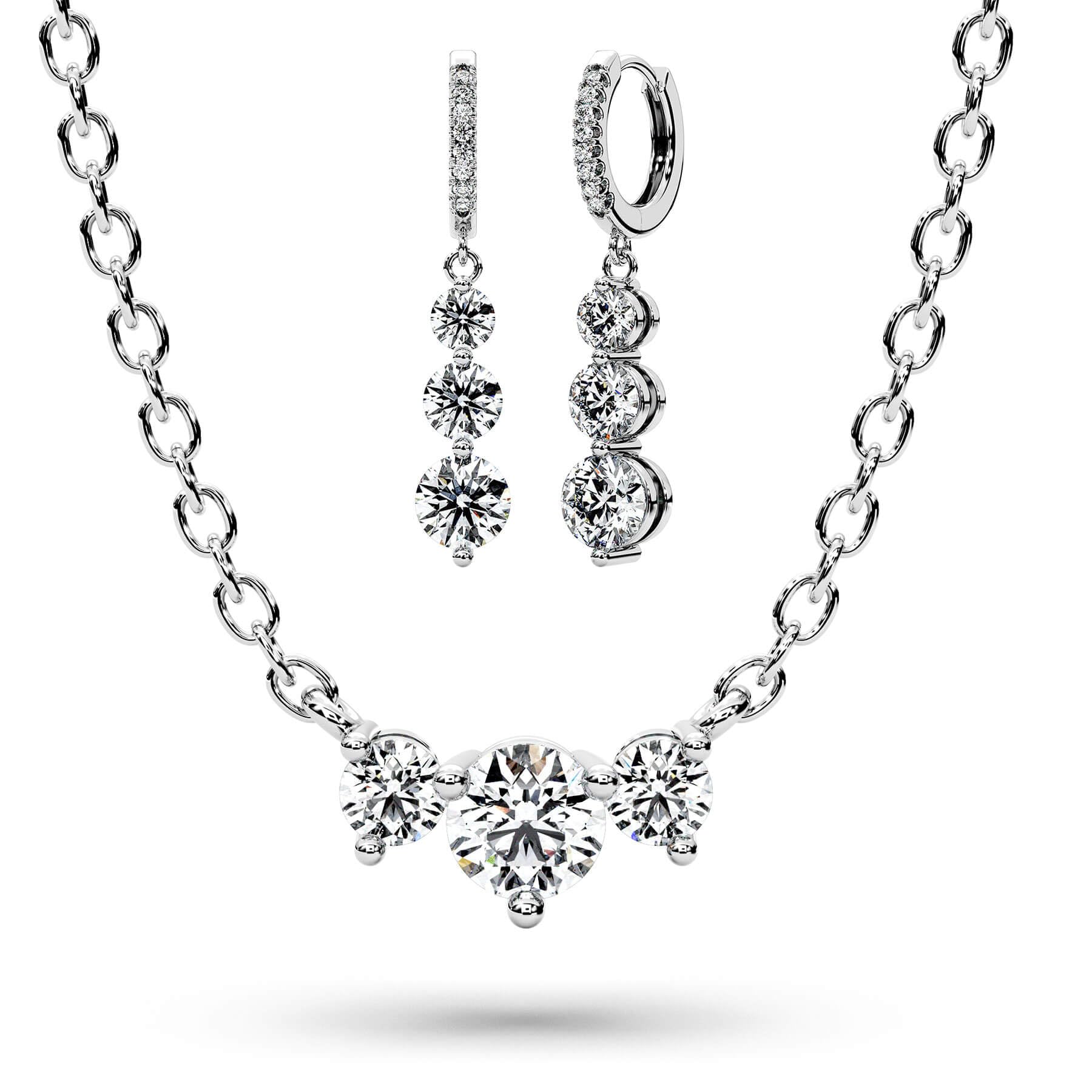 SIGALITMoissanite Three-stone Necklace 1.4Ct Drop Earrings 1.8 Ct Set