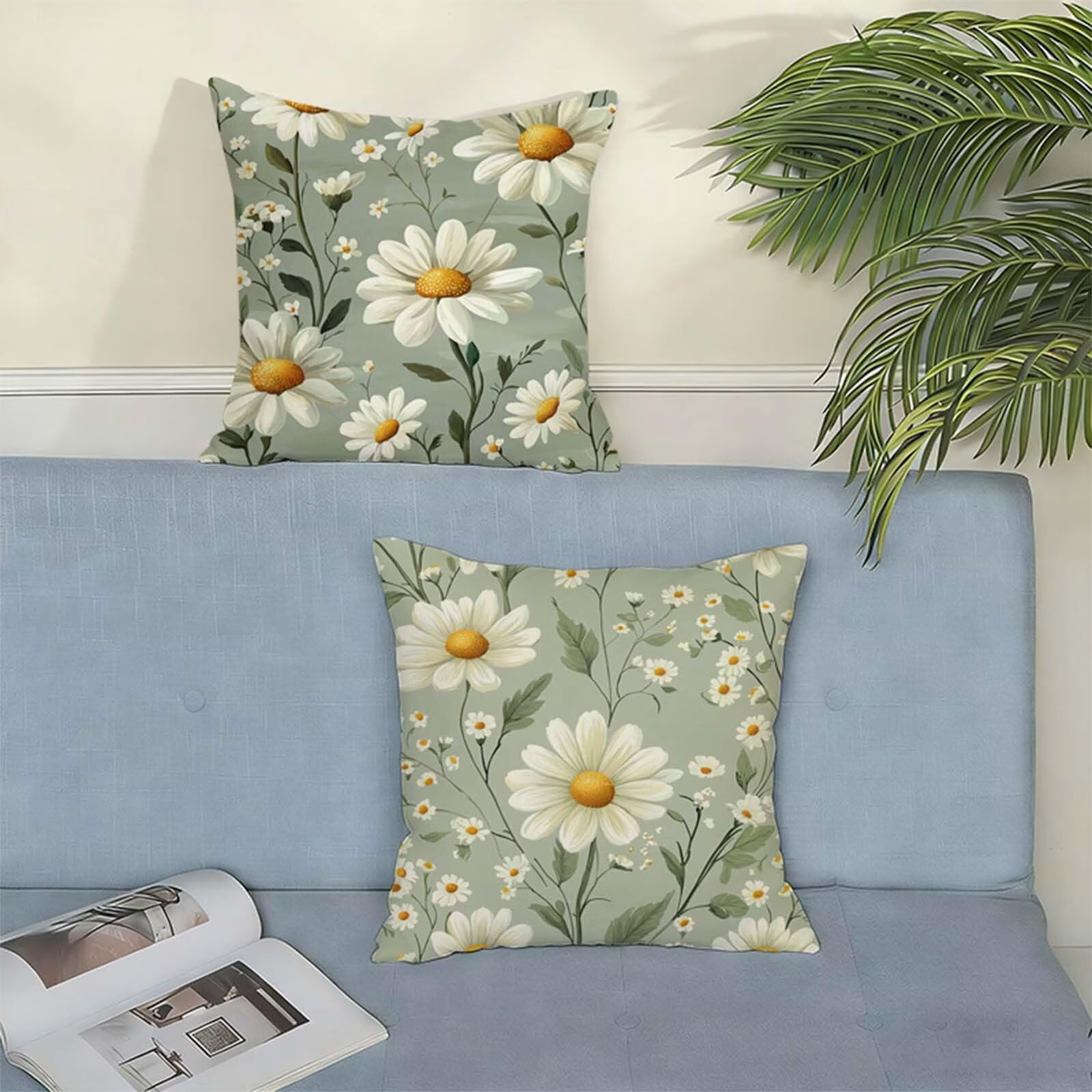 Poszewki na poduszki w kwiaty 80 x 80 cm, zestaw 2 szt., kolor kaczego jajka, poszewki na poduszki, dwustronne, zabawne, trwałe, można prać w pralce, do salonu, idealna dekoracja domu, prezent X-110
