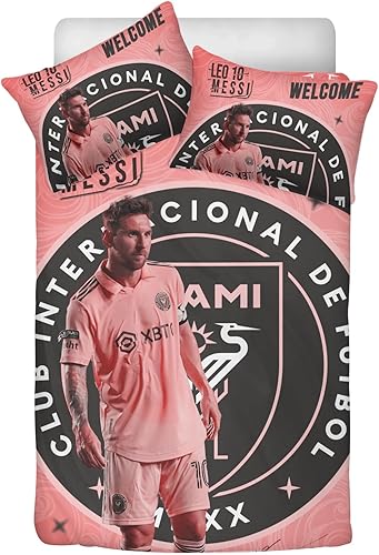 Miniatura 2 de Miami - Juego de ropa de cama de fútbol, juego de funda de edredón de fútbol rosa, juego de ropa de cama de fútbol de microfibra suave, 3 piezas,