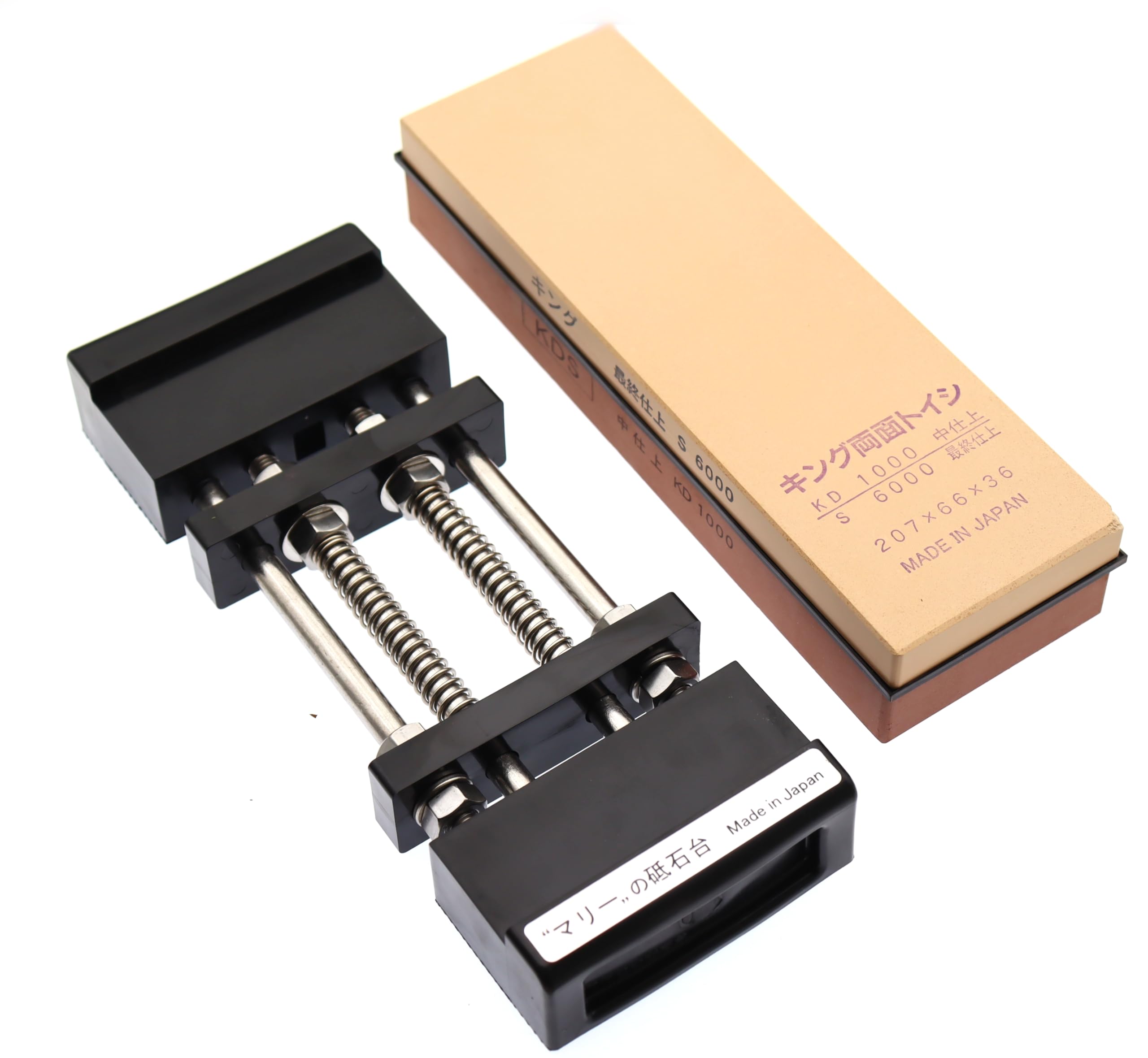 Kit pietra per affilare giapponese King Double Face 1000 6000 e supporto antiscivolo da tavolo, base regolabile per pietra affilatura, misura 185-225 mm, made in Japan