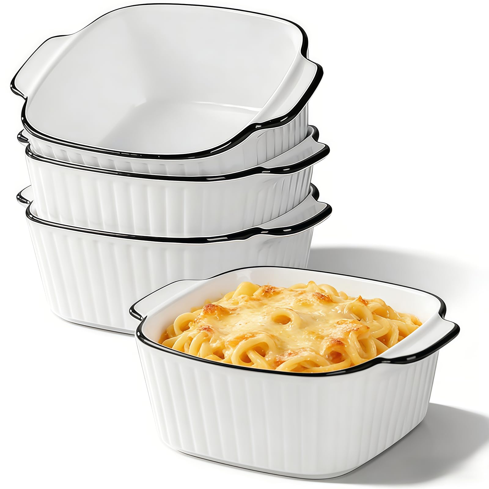 5.7" Ceramic Baking Dish Set, 4 Square Pie Oven Dish, Small Oven for Air Fryer with Handles, Suitable for baking and desserts, microwave and oven safe