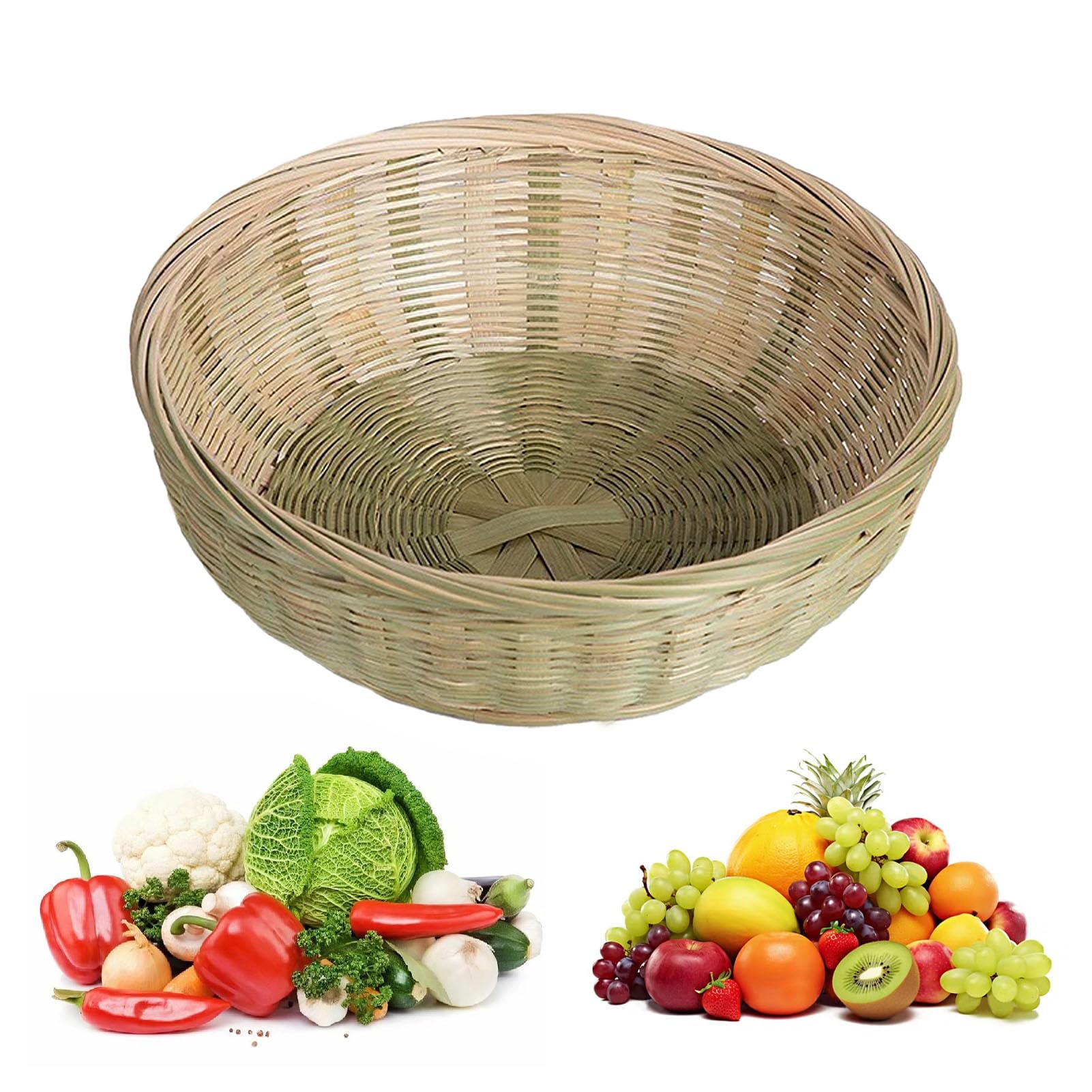 Cesta de bambú hecha a mano de 36cm para pan y organización rústica de cocina