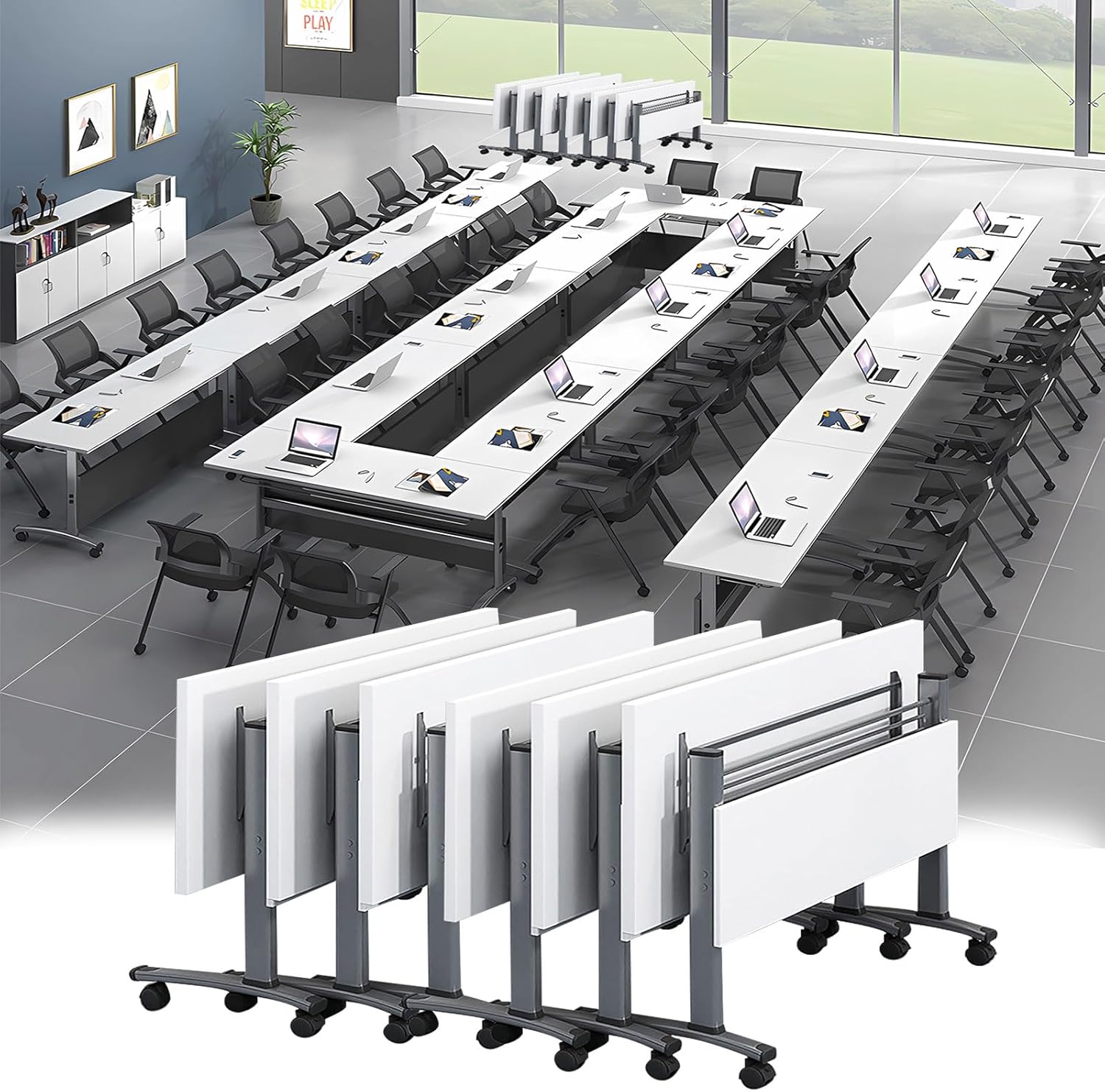 Amazon.com: Folding Conference Room Table,Flip Top Mobile Training ...