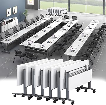 6pack Folding Conference Room Table with Wheels,Flip Top Mobile Meeting Table,Space Saving Modular Training Table for Office,Classroom,Library,Seminar 55.1 x 21.6 x 29.5inch