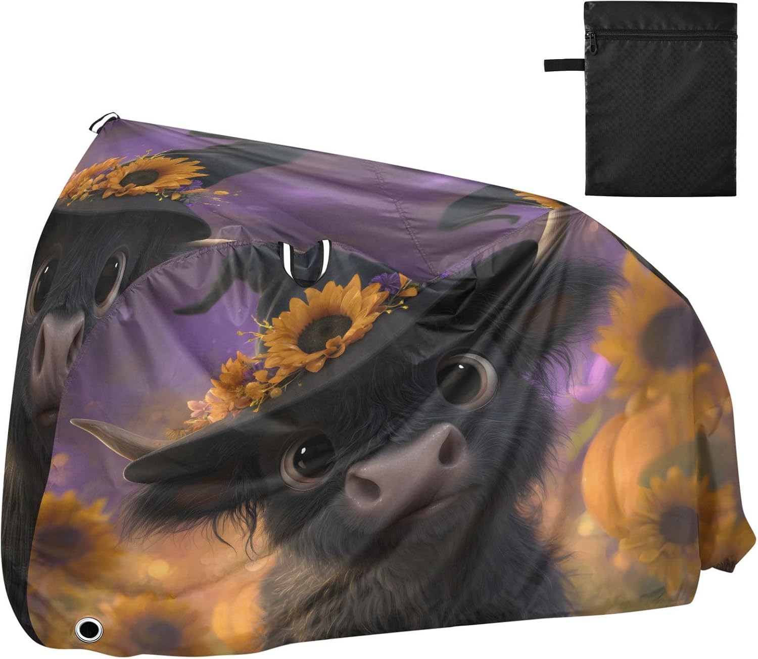 ALAZA Highland Cow Sunflower Halloween Bike Cover Waterproof Outdoor Ebike Bicycle Covers Tarp Protection for 1/2 Bikes, Sun UV Dust Wind Proof
