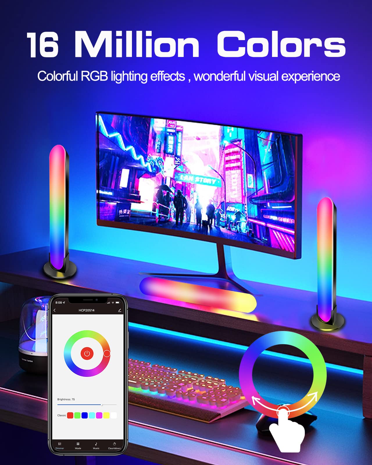 KIMIGO Barra LED RGB 32 Cm (2 Pezzi) – Retroilluminazione Per TV E PC Con Sincronizzazione Musicale, Telecomando E APP