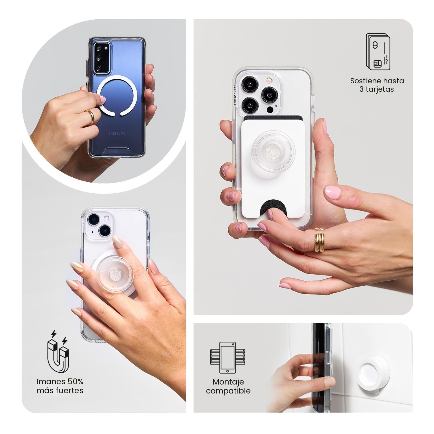 PopSockets Agarre para MagSafe, Agarre para teléfono con Soporte Integrado para teléfono, Soporte Ajustable para Vertical u Horizontal, Fuerte sujeción magnética, Compatible con Carga inalámbrica