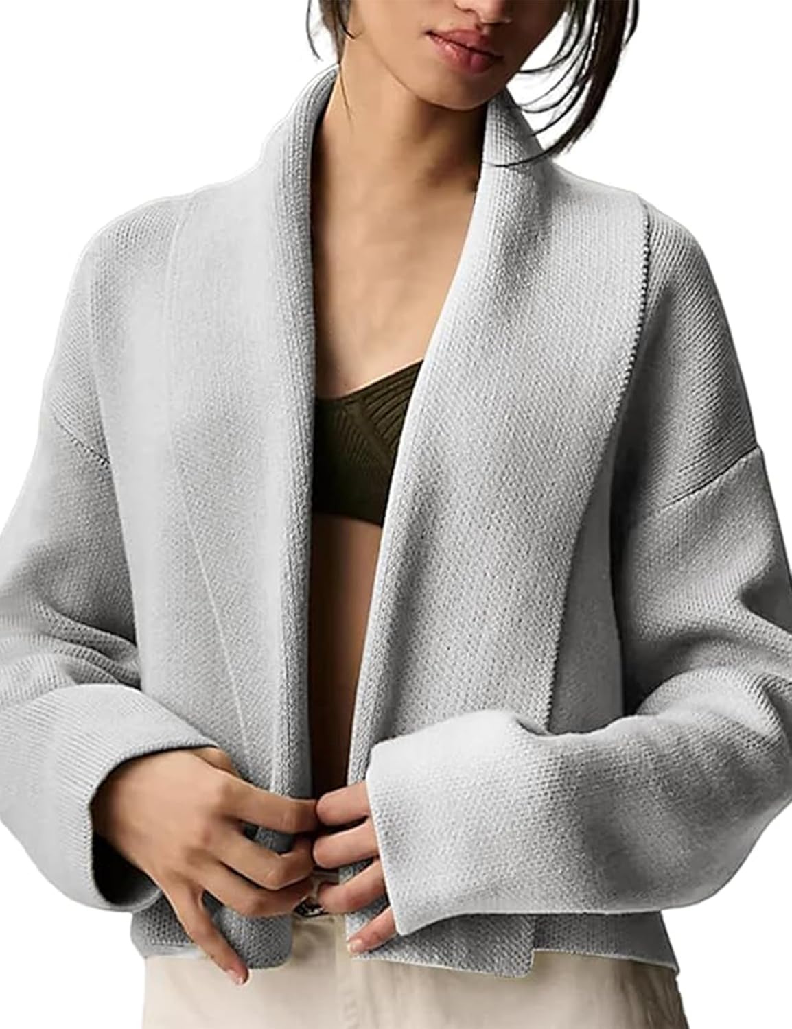 BQDCQB Womens Cropped Cardigan Sweaters Chunky Knit Shawl Collar Sweater Jacket Trendy Fall Winter Cardigans
