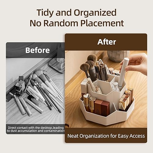 Miniatura 8 de Organizador de brochas de maquillaje con rotación de 360° con 9 ranuras, organizadores de maquillaje para encimera, organización de maquillaje y
