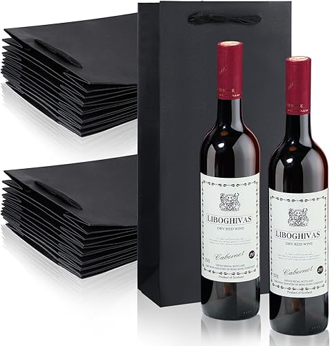 Yeaqee Paquete de 50 bolsas de vino para botellas dobles de vino, bolsas de regalo de 6.6 x 3.6 x 13.8 pulgadas, bolsas de vino para botellas de
