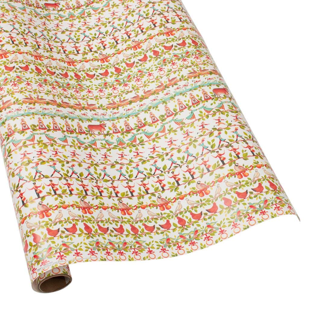 Caspari Twelve Days of Christmas Gift Wrap Roll - Two 30 in x 8 ft Rolls