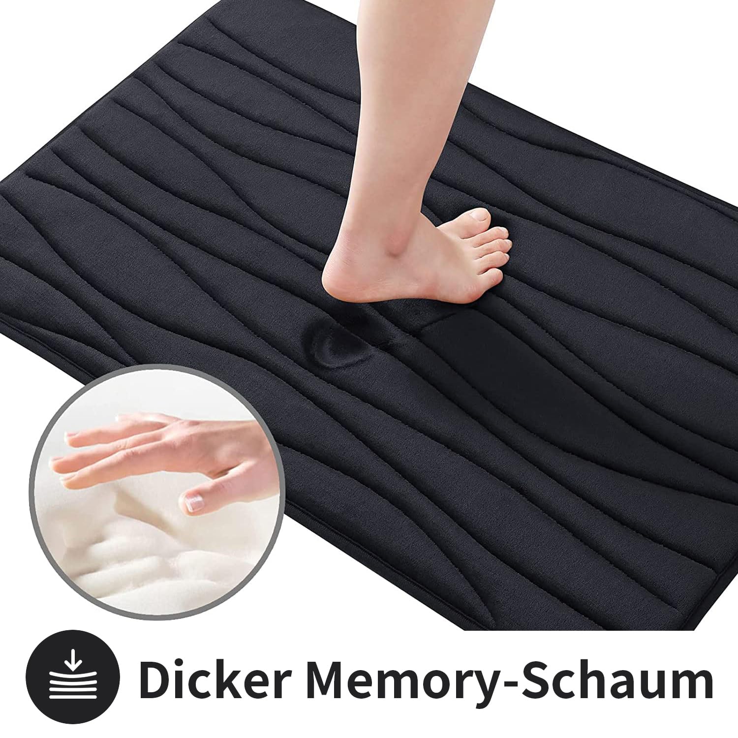 Homaxy Set di 2 tappetini da bagno in memory foam, antiscivolo, lavabile, 40 x 60 cm + 50 x 76 cm, colore: nero