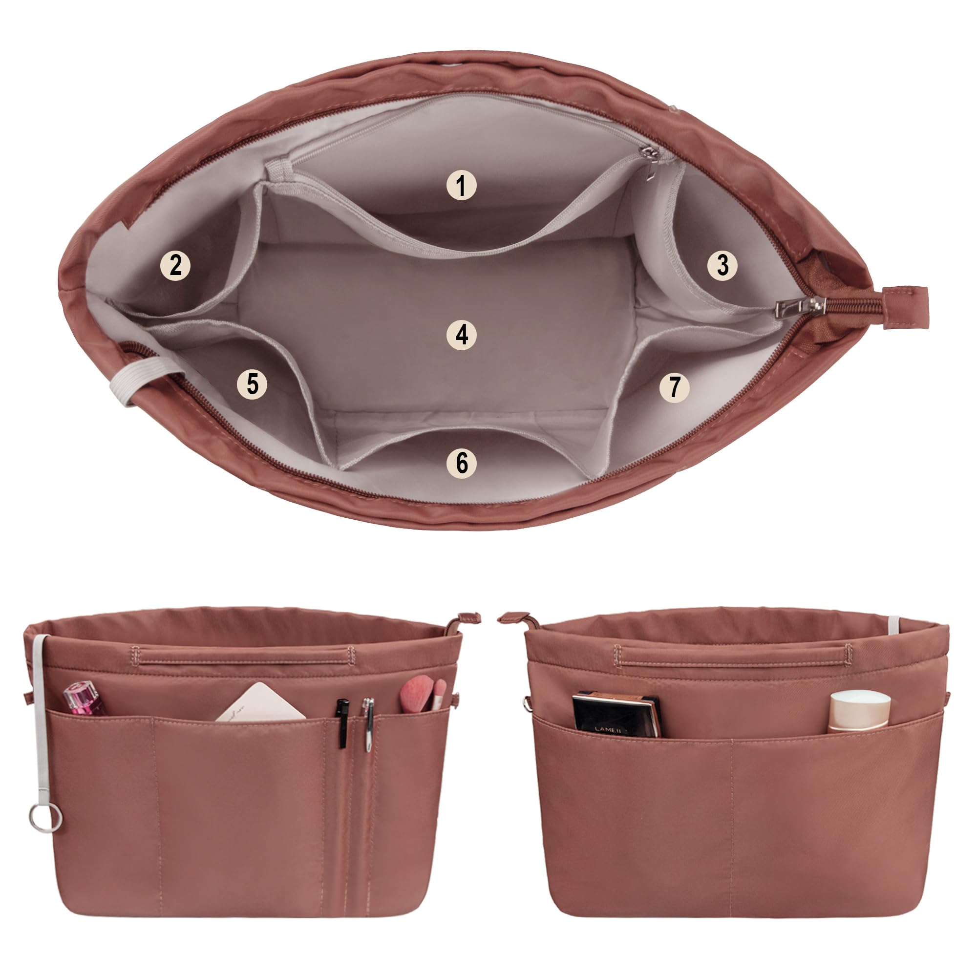 Organizadores de bolsa para bolso de mano en bolsa con forro de cremallera organizador de bolsa para mujeres 14 bolsillos 3