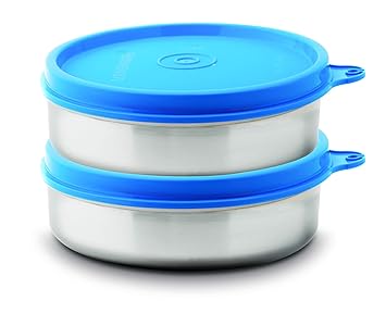 Signoraware Mini Mate Steel Container (With Plastic Lid) Set of 2, 60 ml Each, Blue