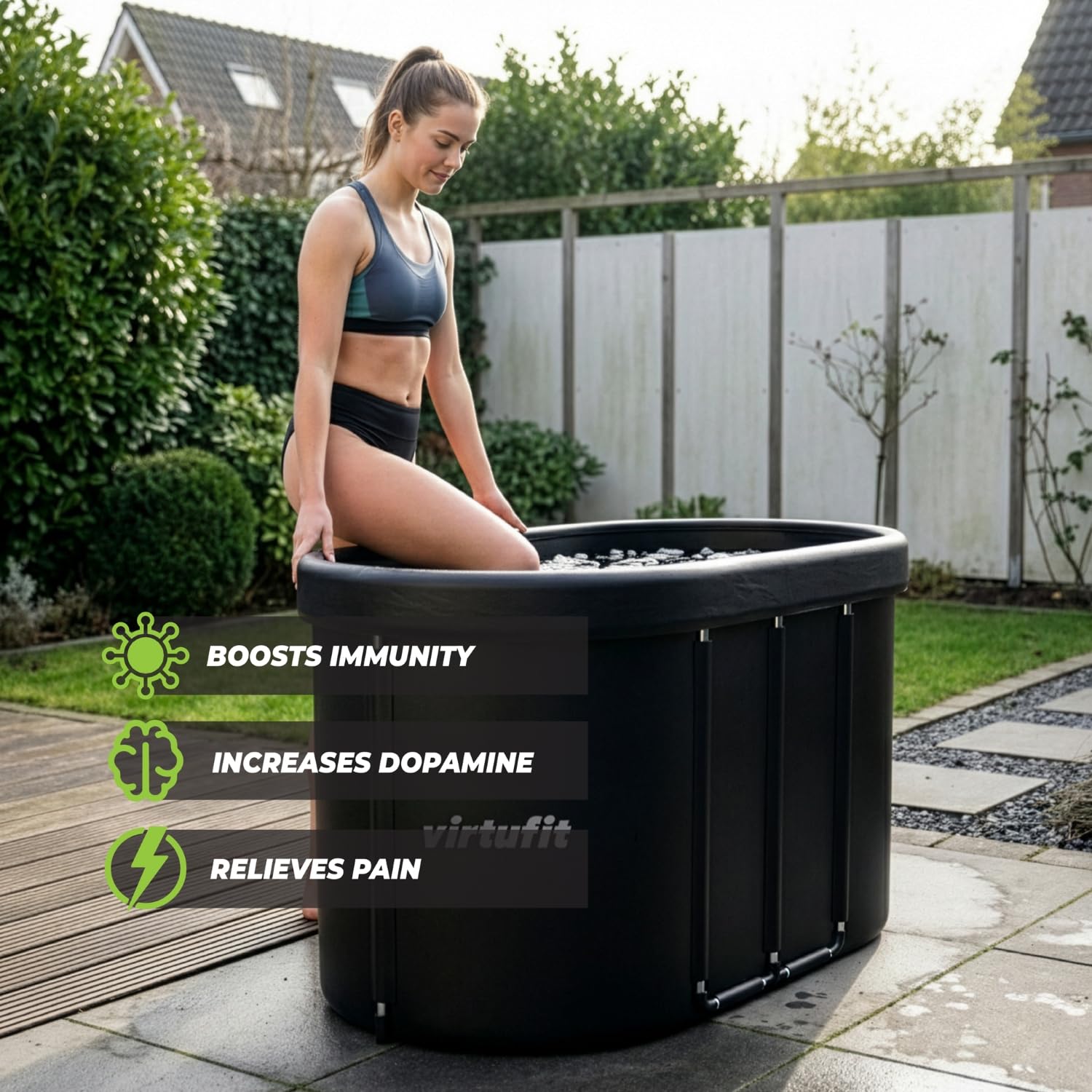 VirtuFit Baño de hielo ovalado de 500 l – Piscina de agua fría Ice Bath para regeneración y recuperación muscular, plegable, aislamiento de 5 capas, incluye accesorios, exterior e interior, antracita