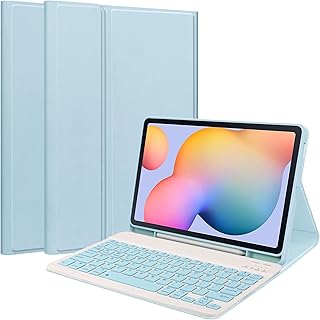 Capa inteligente para tablet Samsung Galaxy Tab S6 Lite 10,4 polegadas modelo 2022/2020 (SM-P610/P613/P615/P619), capa protetora completa à prova de choque com teclado sem fio removível, azul claro