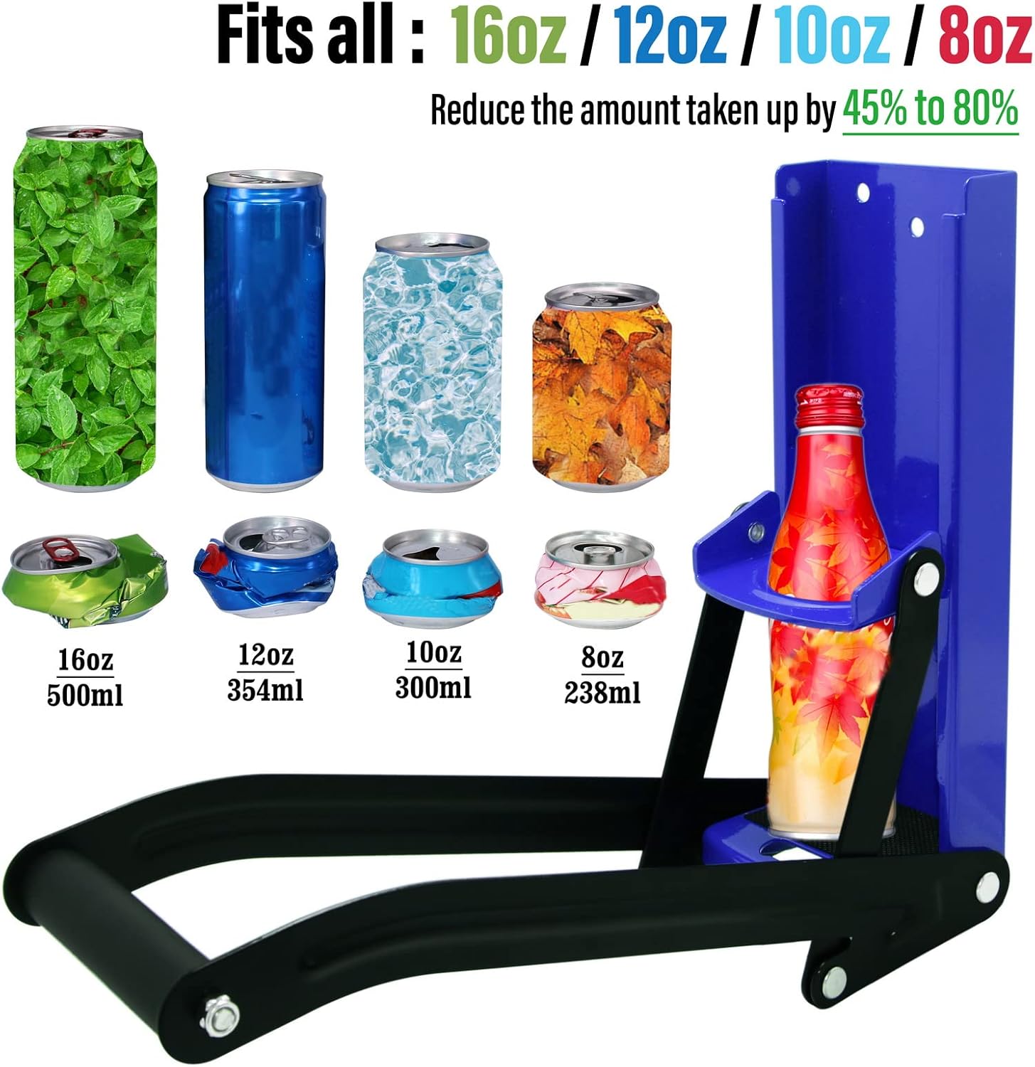 laffeya Can Crusher, Can Crushers Wall Mounted 16 oz 12 oz & Bottle Opener, Heavy - Duty Aluminum Smasher for Soda and Beer Cans, Ideal for Recycling(16oz, Blue)
